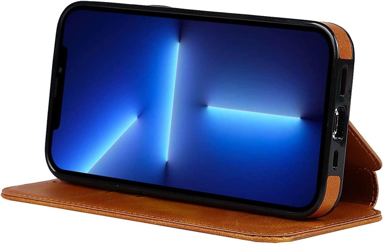 BRART BRART Wallet Case for iPhone 13/13 Pro/13 Pro Max, PU Leather Magnetic Protective Flip Case Cover with Credit Card Slot Viewing Stand Shockproof TPU (Color : Yellow, Size : 13pro max 6.7\")