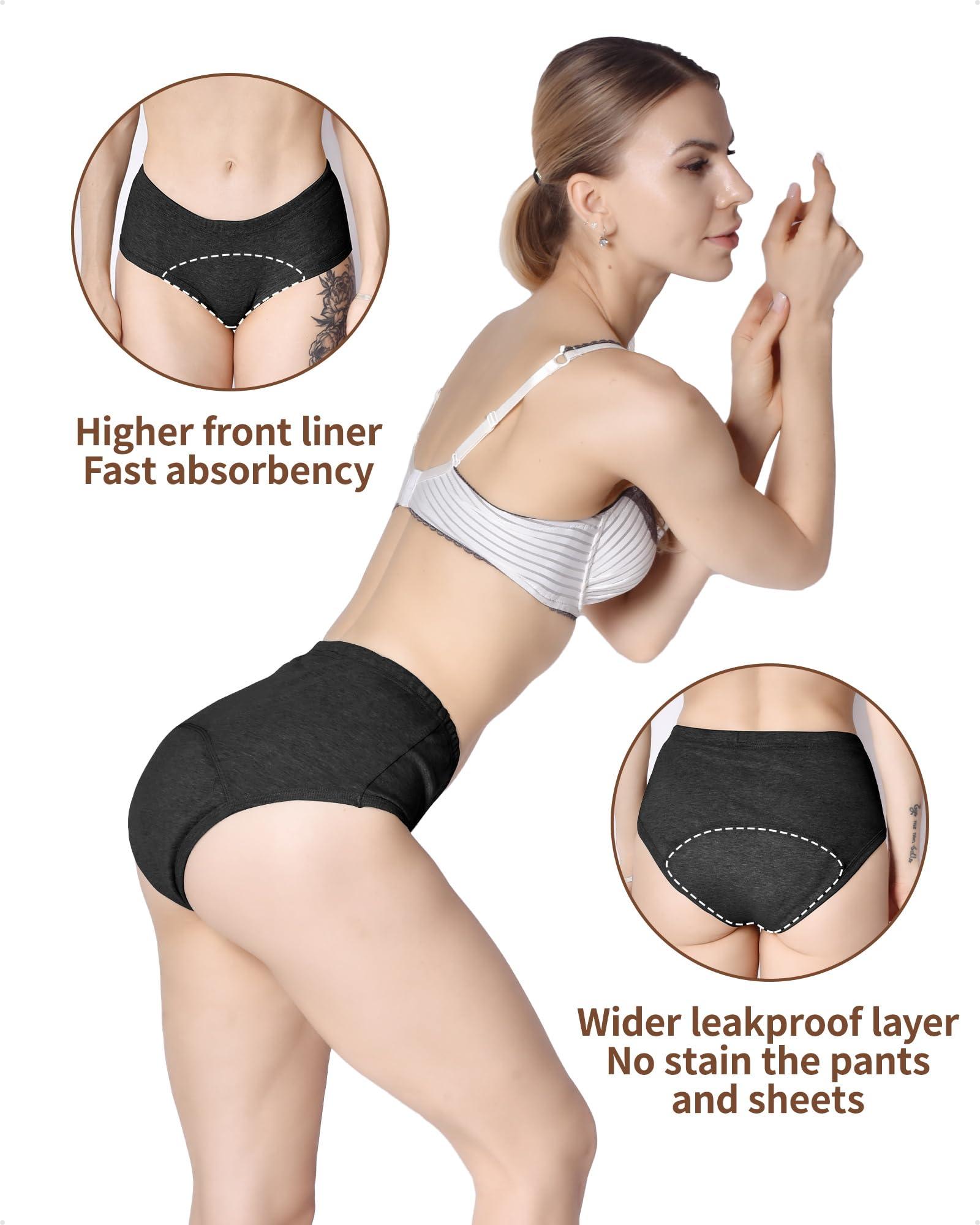 Pawlen Washable Incontinence Underwear for Women, Leakproof Panties, Underwear for Bladder Leakage Protection 80ml Heavy Flow Absorbent (Black, XXL)
