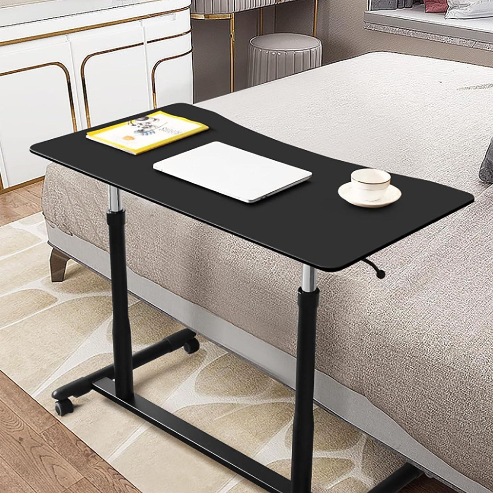 YMJKXF YMJKXF Over-Bed Tables, Compact Pneumatic Sit to Stand Up Computer Desk w/Lockable Wheels Ergonomic Rolling Laptop Table w/Steel Frame
