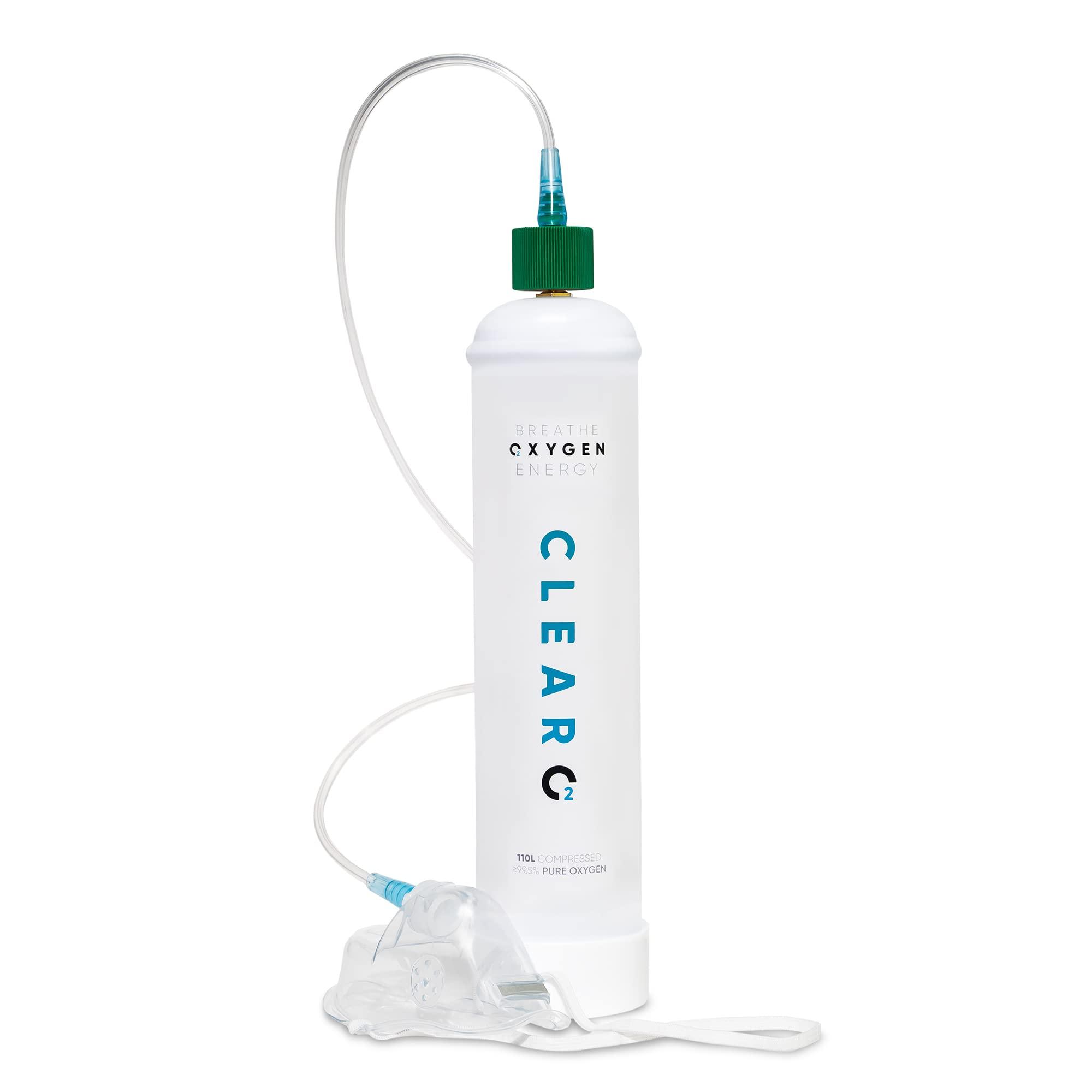 ClearO2 ClearO2 110L Oxygen Cylinder with Valve, Mask and Tube | Pure Breathing Oxygen in a Lightweight Disposable Steel Canister | Made in Britain