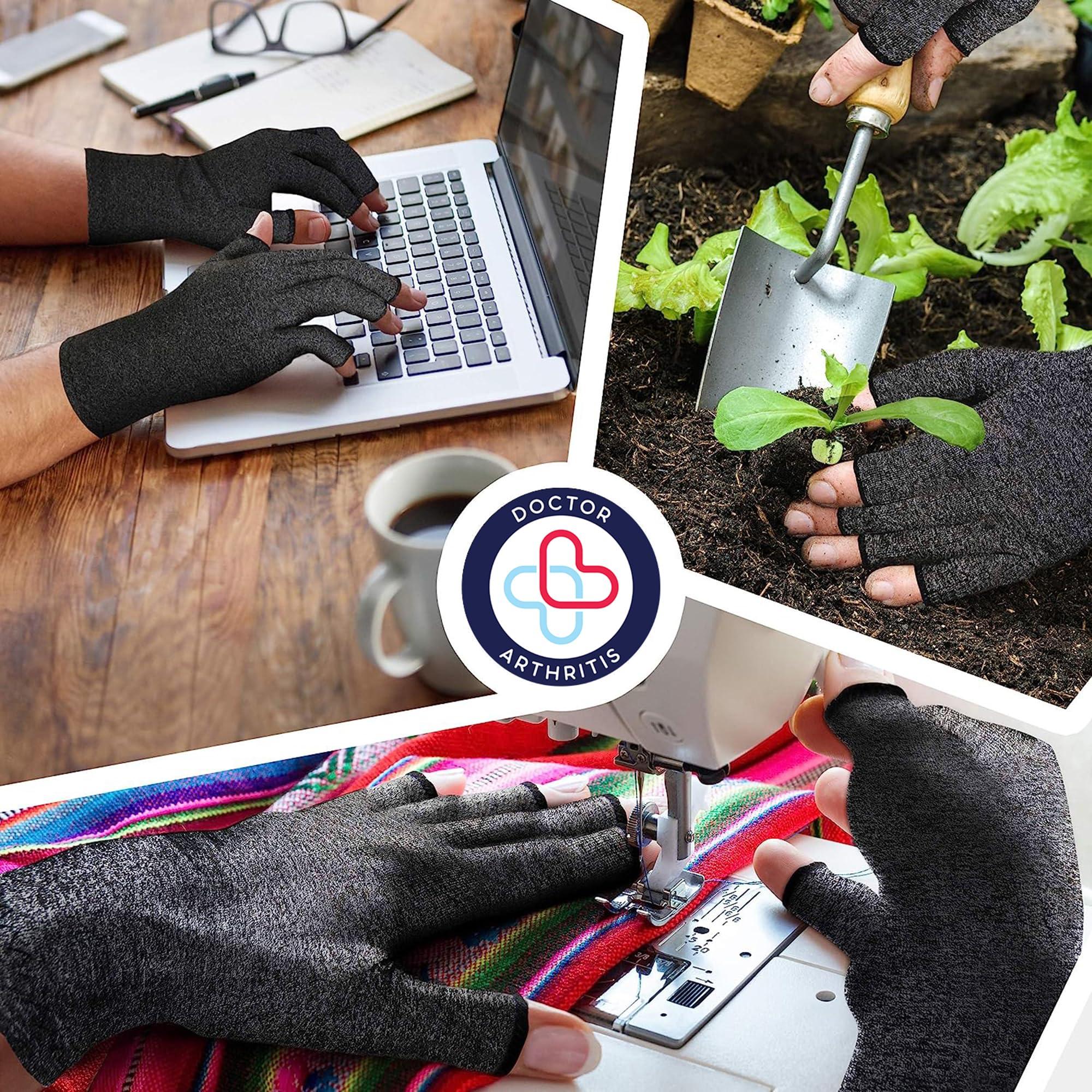 Dr. Arthritis Doctor Developed Compression Gloves for Arthritis & Handbook/Fingerless Arthritis Gloves for Women & Men, Hand Support for Arthritis Pain Relief & Carpal Tunnel, 2 Pairs (XL)