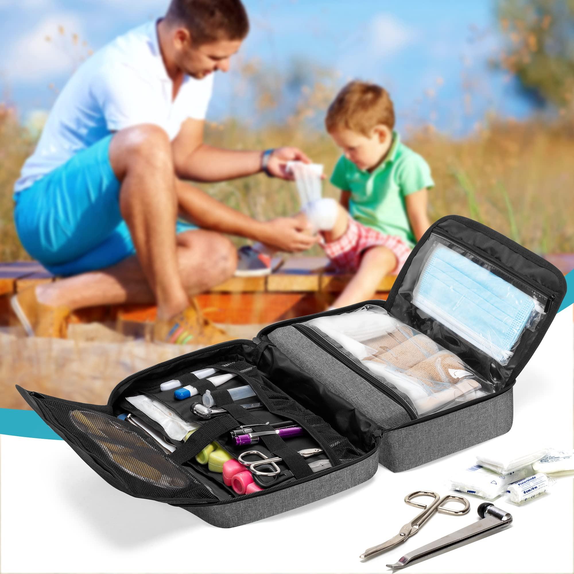 Trunab Trunab Small Medical Bag Empty, First aid Bag with 2 Inner Flap, Portable Emergency Kits Trauma Bag with More Storage for Medical Supplies, Grey - Patented Design