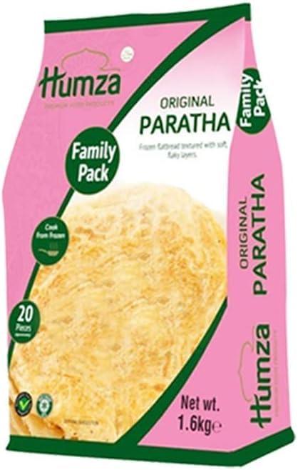 FreshCart Basics Original-Humz a's Paratha Family Pack 20 Pieces Frozen South Asian Flatbread Soft Texture Flaky Layers Indian Origin 1600G Pack Of 1