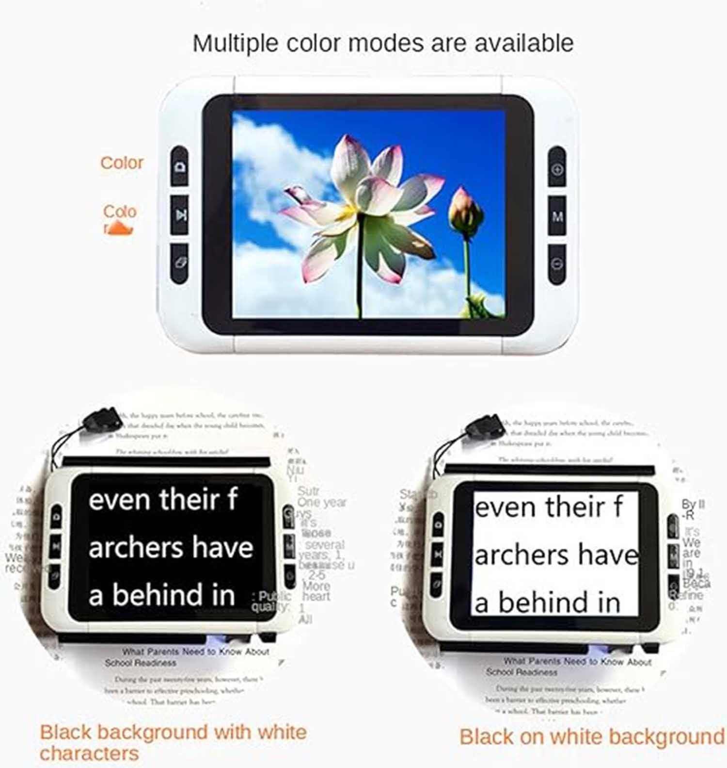 Generic Electronic Magnifier Visually Impaired Reading Newspaper Digital Magnifying Glass - 19 Color Modes for Seniors with Low Vision - Assistive Reading Aid