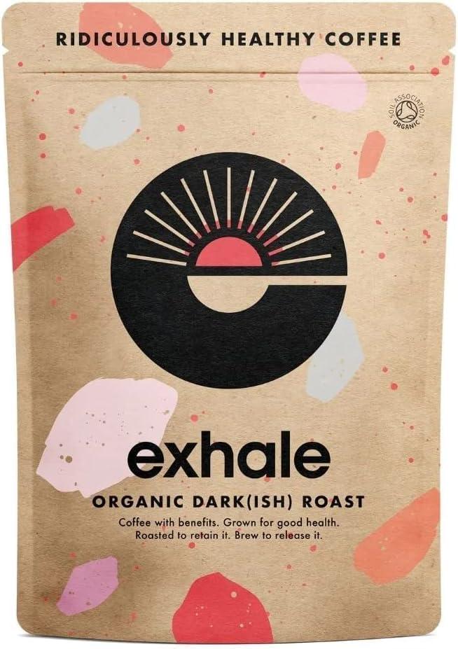 EXHALE EXHALE Organic Ground Coffee 225G PACK - Mycotoxin Free & Suitable for Bulletproof Coffee. Single Origin and 100% Arabica Beans. For Cafetiere, Filter or AeroPress - Dark Roast