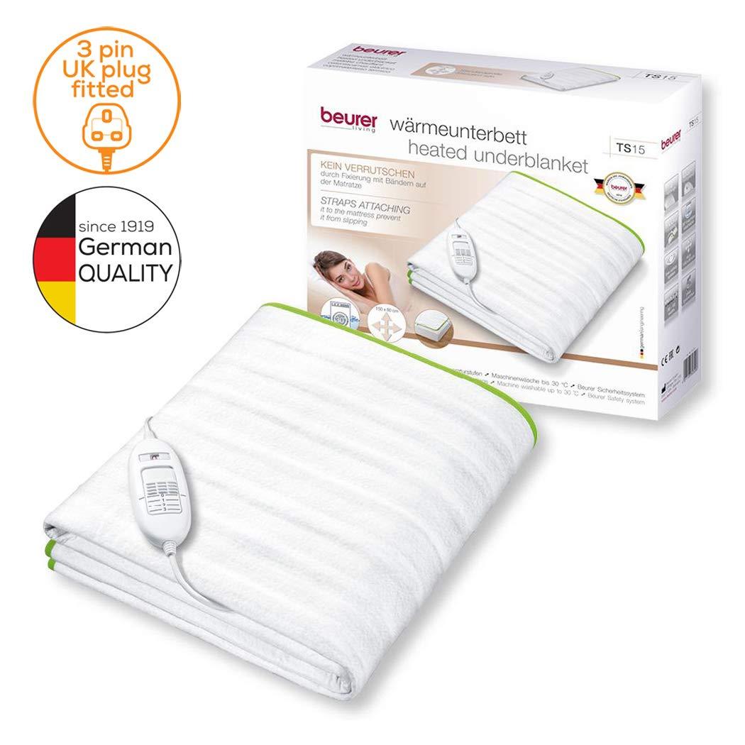 Beurer Beurer TS15 Ecologic+ Heated Underblanket | Double electric blanket with elastic straps for a non-slip fit it to your mattress | Easy-to-use | Machine washable | Soft and breathable | Size 152x122cm