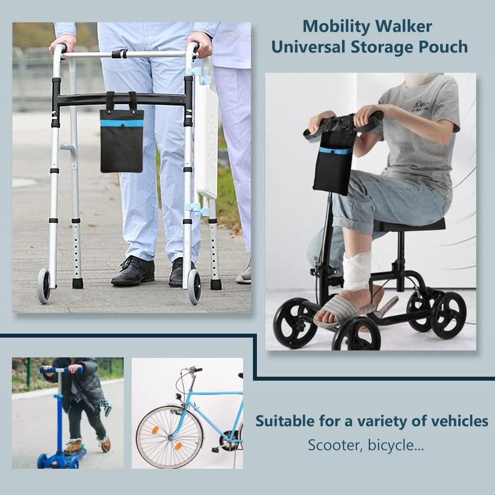 EDWERD Knee Walker Carrying Bag - Universal Foot Recovery Scooter Handlebar Pouch Storage Tote for Knee Scooter, Rollator, Wheelchair, Bike