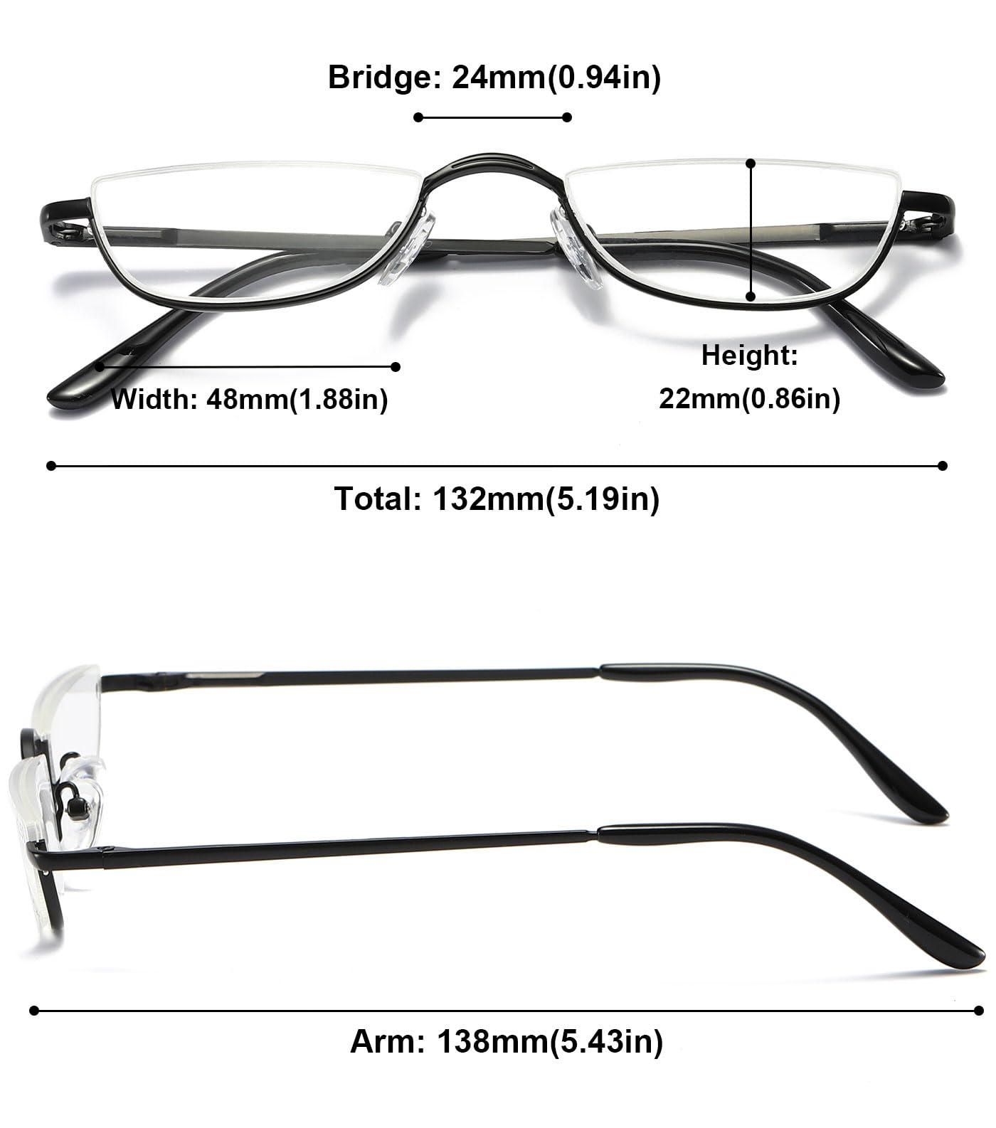 ABETOS ABETOS 2 Pack Half Moon Reading Glasses Half Frame Semi Rimless Metal Strong Eyewear Spring Hinge Clear Lens Lightweight Fashion Computer Readers for Men Women, Black&Gold 2.0