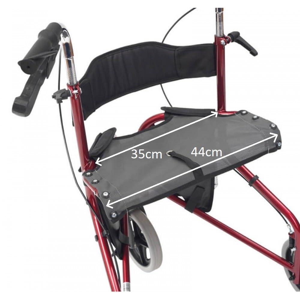 Elite Care Tri Walker with seat/Lightweight 3 Wheeled rollator with Brakes and Shopping Bag (Red)