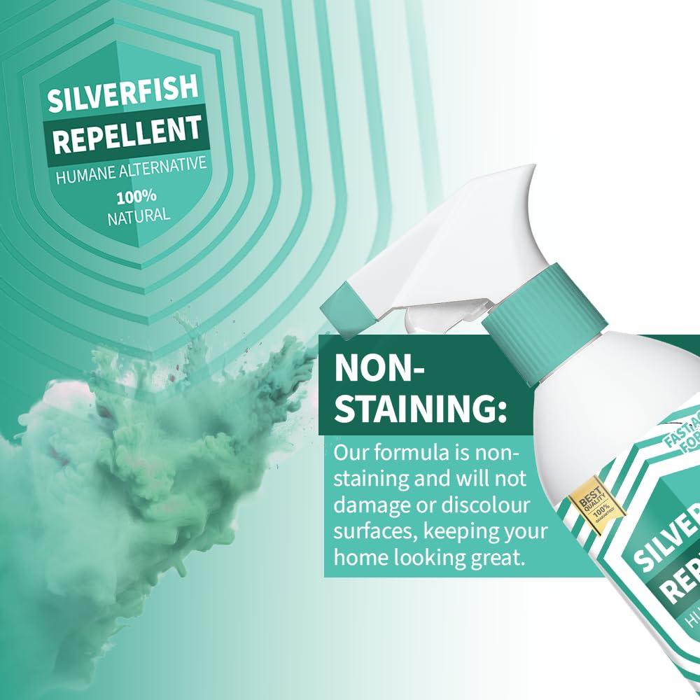 UK GROW Silverfish Repellent Spray - 100% Natural Essential Oils Formula | Non-Toxic Silverfish Killer & Preventative Solution | Works with Silverfish Traps (500ml)
