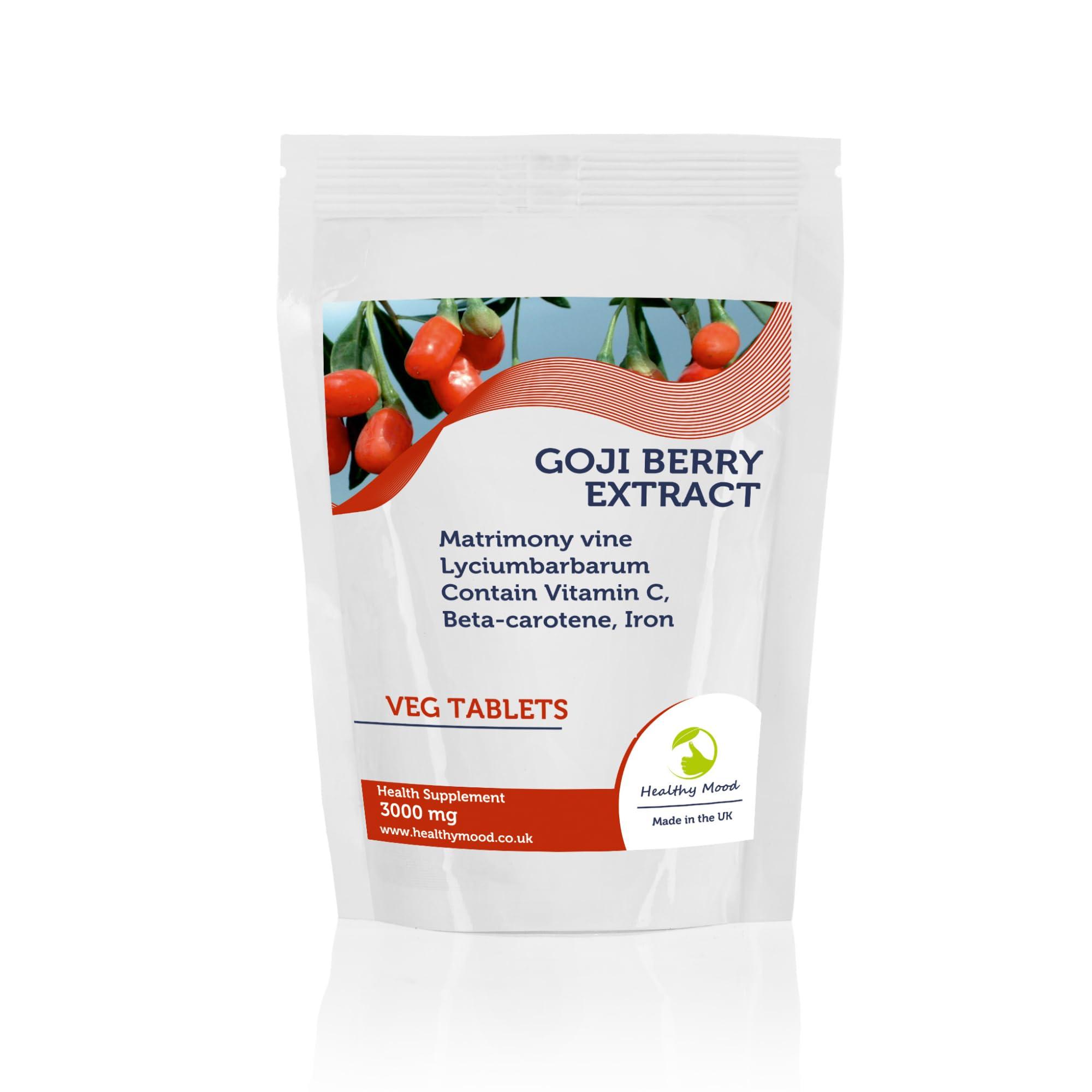 Healthy Mood Goji Berry 60 Tablets High Strength Antioxidant Supplement for Immune Support, Energy & Skin Health 100% Natural