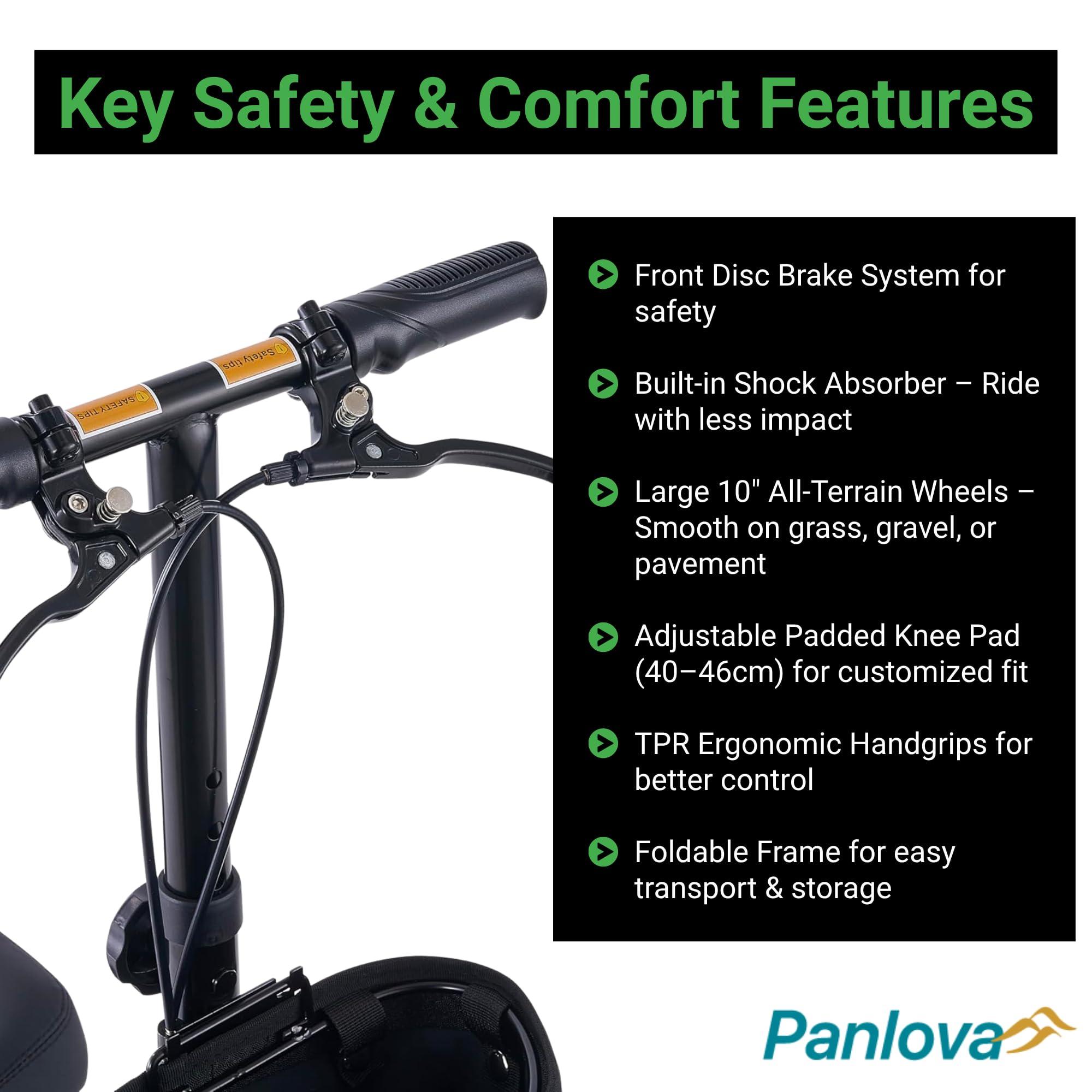 PANLOVA Adjustable Medical Folding Steerable Leg Knee Walker Scooter with Front bag-9251B