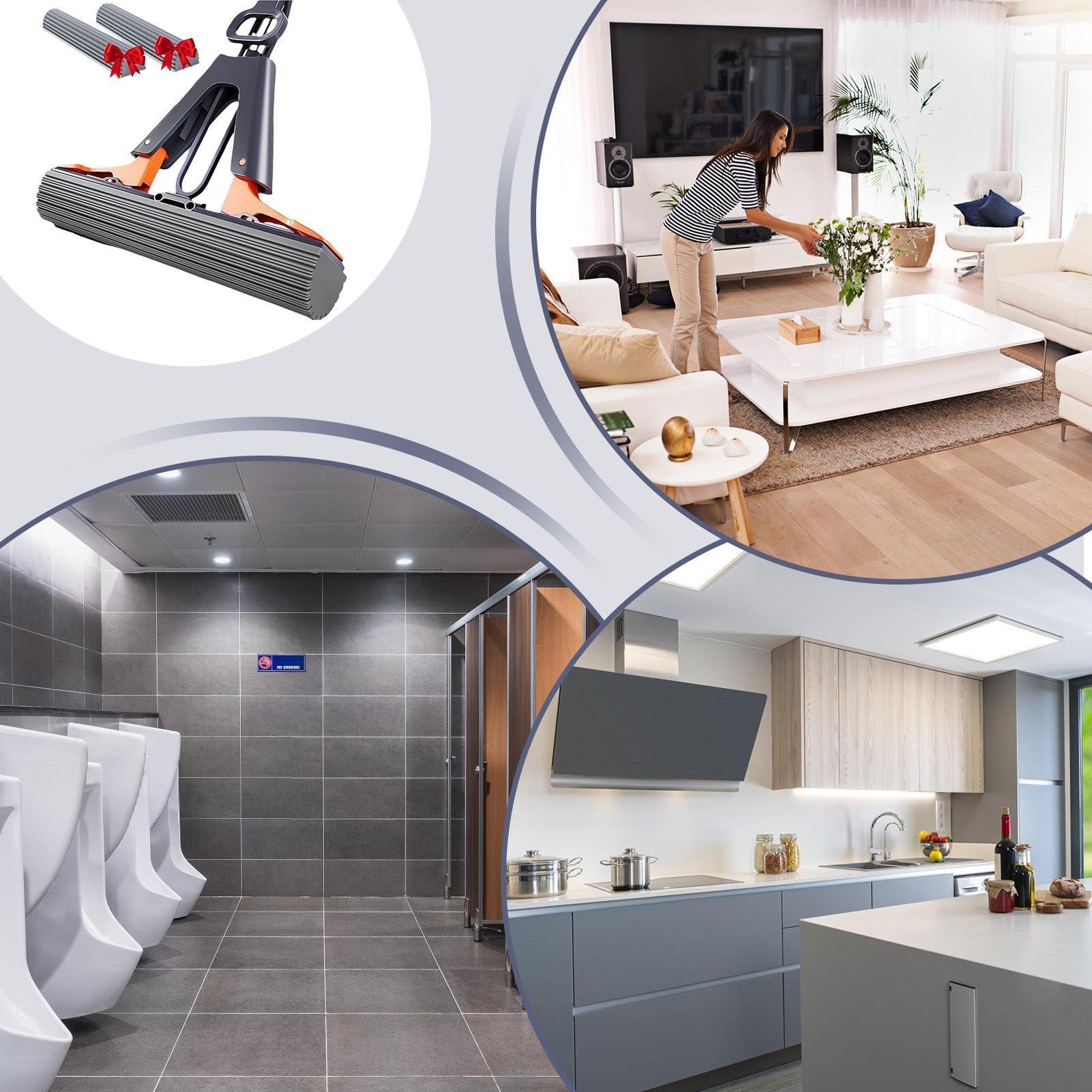 FreshCart Basics Sponge Mop, With 2 Sponge Head Refills, PVA Sponge Squeeze Roller Mop For Cleaning Floors, Efficient Cleaning Absorbent Sponge Mop, Home Cleaning Tools, For Cleaning Laminate, Tile