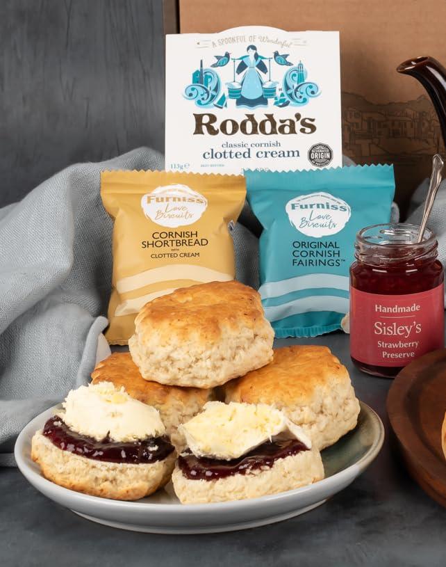 The Cornish Hamper Store Traditional Cornish Cream Tea For 2, Afternoon Tea, Hamper, Fresh Scones, Tea, Jam, Roddas Clotted Cream Cornish Biscuits 2 Traditonal Steak Pasties - Gift for Dad, Gift For HIm, FathersDay