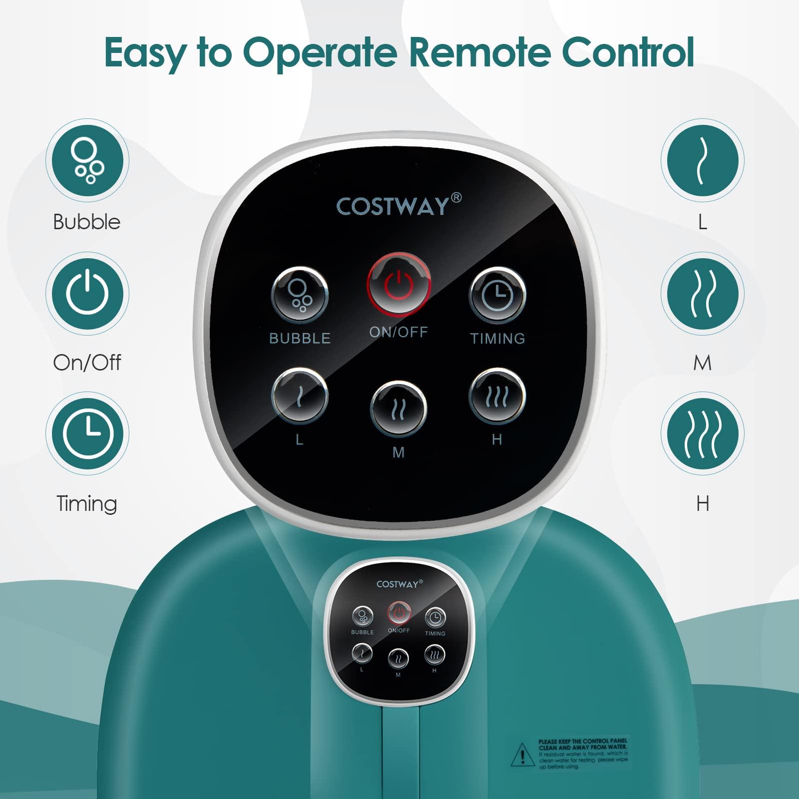 COSTWAY COSTWAY Foot Spa Bath Massager, Folding Electric Pedicure Footbath with Heat Bubbles, Timer, Adjustable Temperature, Pumice Stone and Massage Rollers, Home Foot Soaking Tub for Relief (Teal Blue)