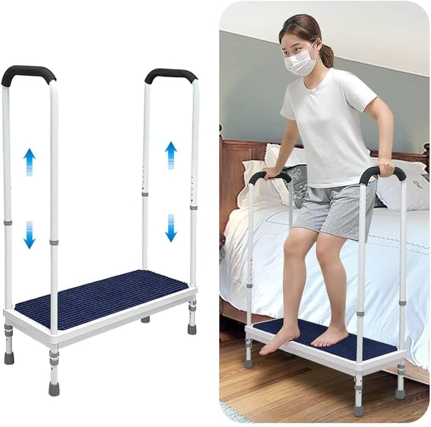 NEPPT NEPPT Bed Step Stools for High Beds With Handle for Elderly Adults Bedside Steps Stools with Handrail Seniors Bathtub Steps Adjustable Medical Foot Stepping (Blue)