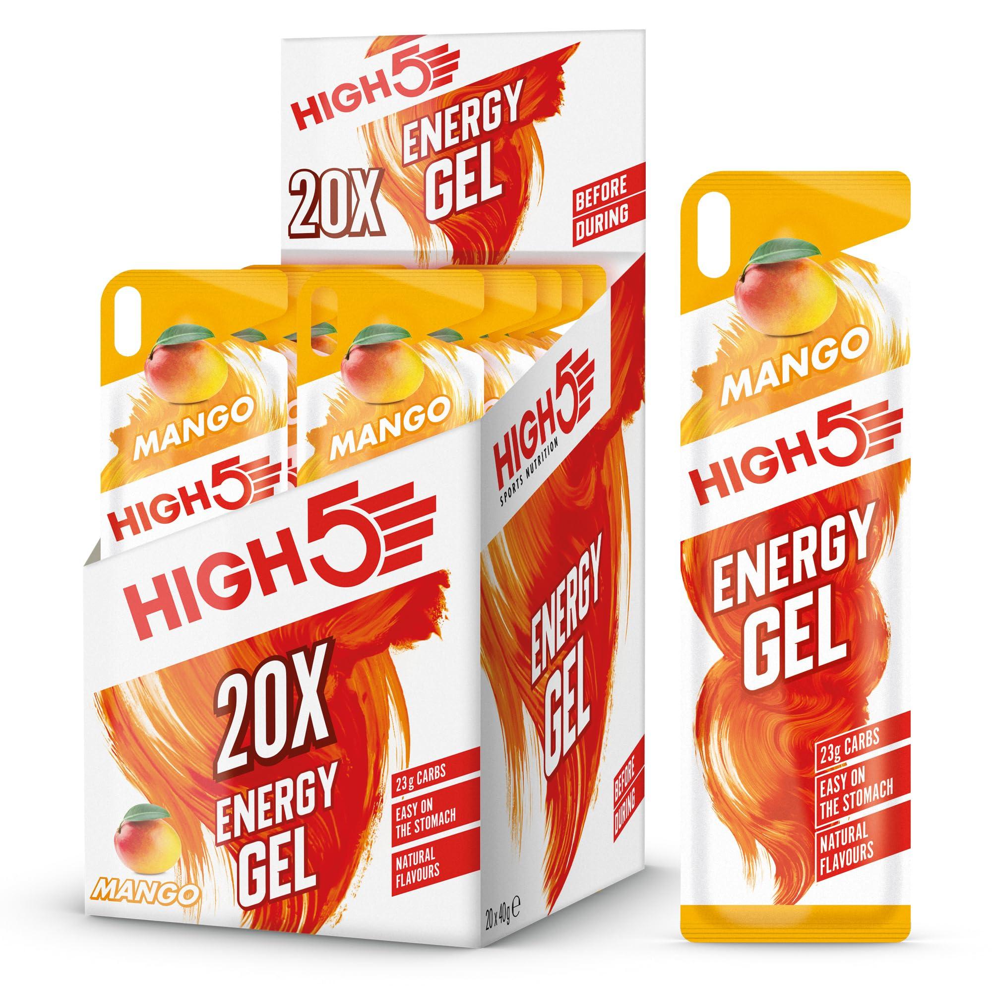 HIGH5 HIGH5 Energy Gels - Quick Release Sports Gels to Power Muscles for Peak Performance - Natural Fruit Juice & Caffeine-Free - On The Go Energy Boost for Running, Cycling and Endurance (Mango, 20 x 40g)