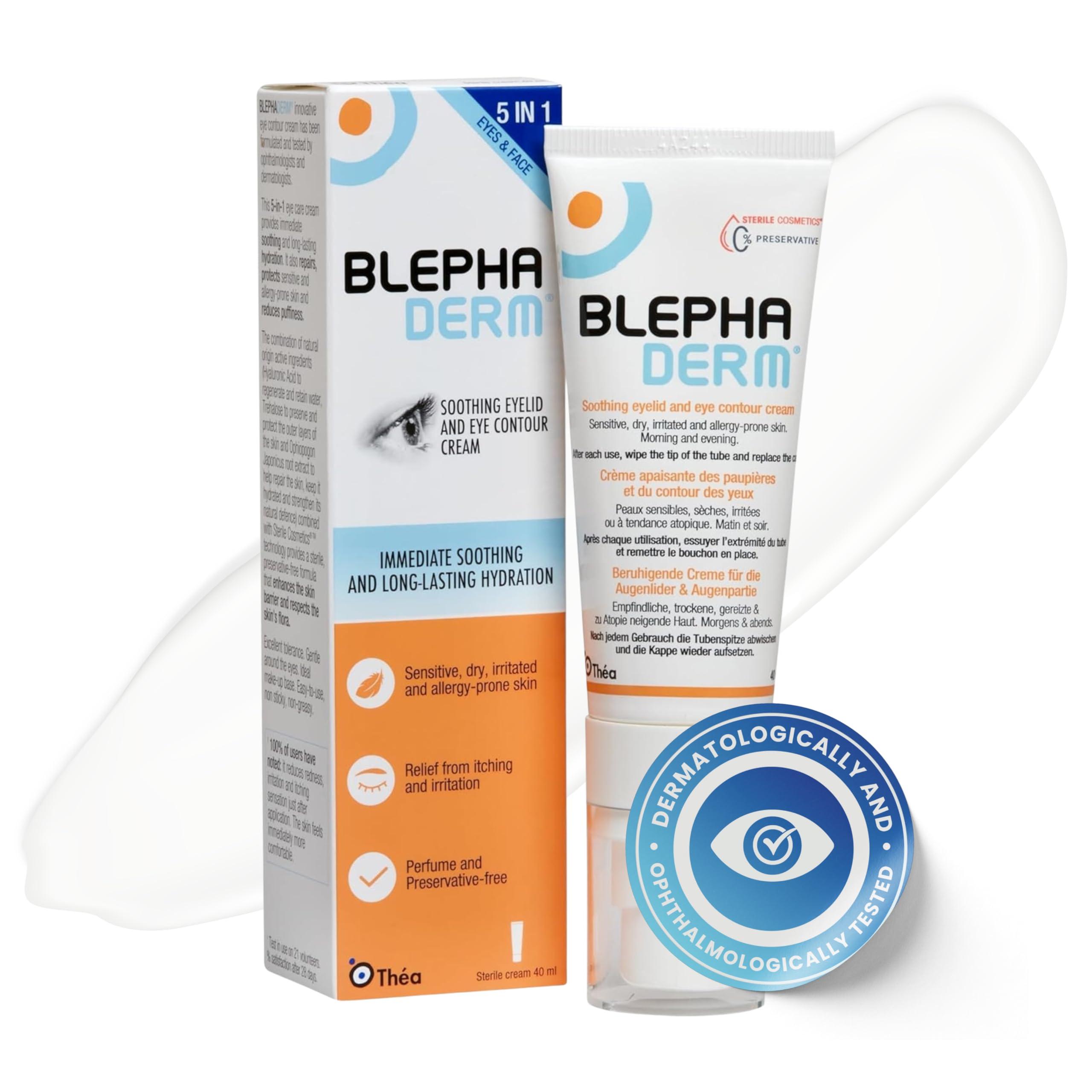 THEA PHARMA BLEPHADERM Soothing Eyelid and Eye Contour Cream - Soothes, Protects, Repairs, Moisturises And Reduces Puffiness - for sensitive, dry, irritated, skin around the eye area. 40ml