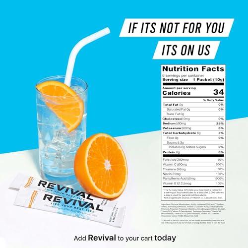 Revival Shots Revival Rapid Rehydration Electrolytes Powder - High Strength Vitamin C, B1, B3, B5, B12 Supplement Sachet Drink, Effervescent Electrolyte Hydration Tablets - 12 Pack Assorted Flavours