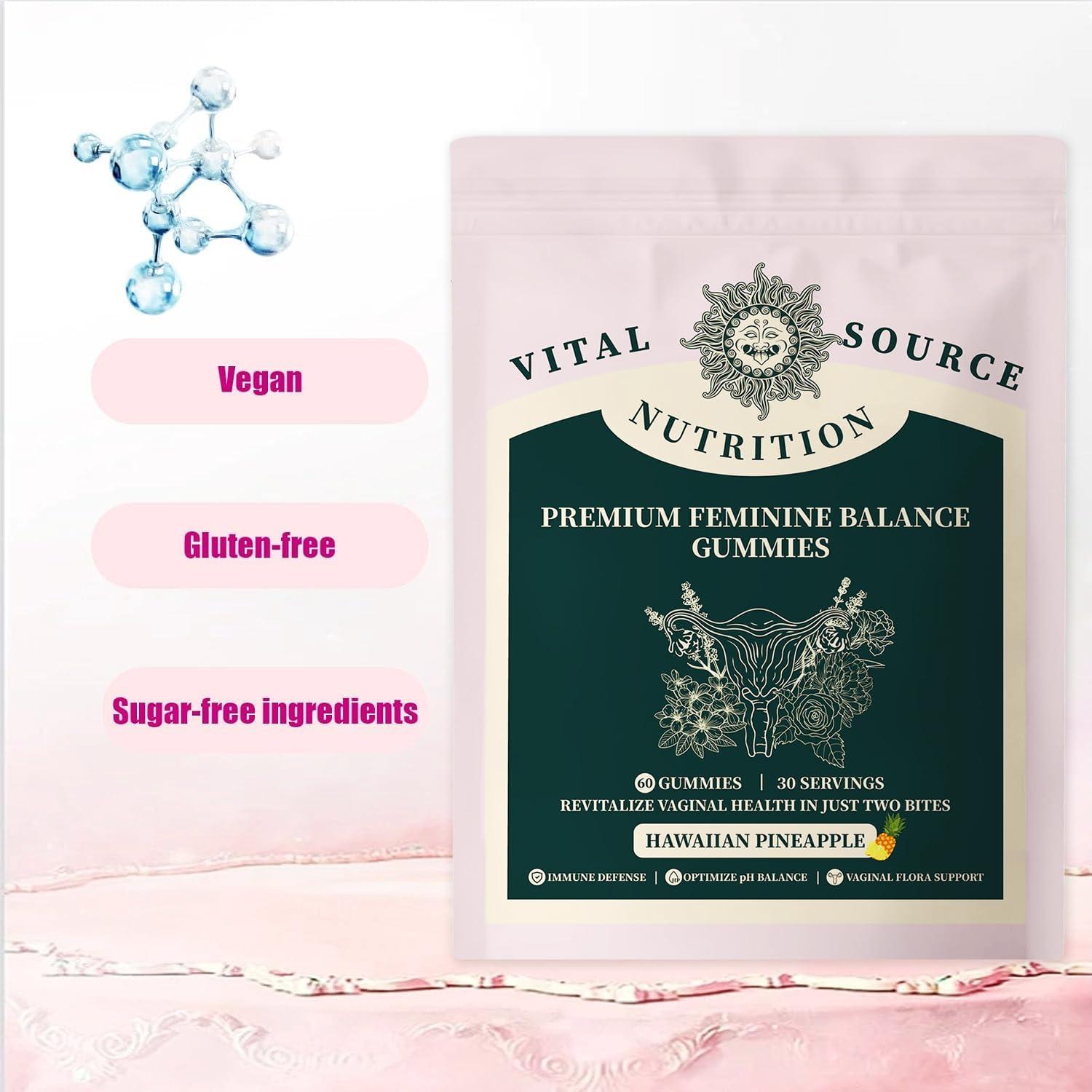 ANIANHAO Vital Source Feminine Balance Gummies Hawaiian Pineapple - Premium Feminine Balance Gummies-for Womens Health & Wellness - Immune Support - Vegan, Gluten-Free & Halal (2 Bag)