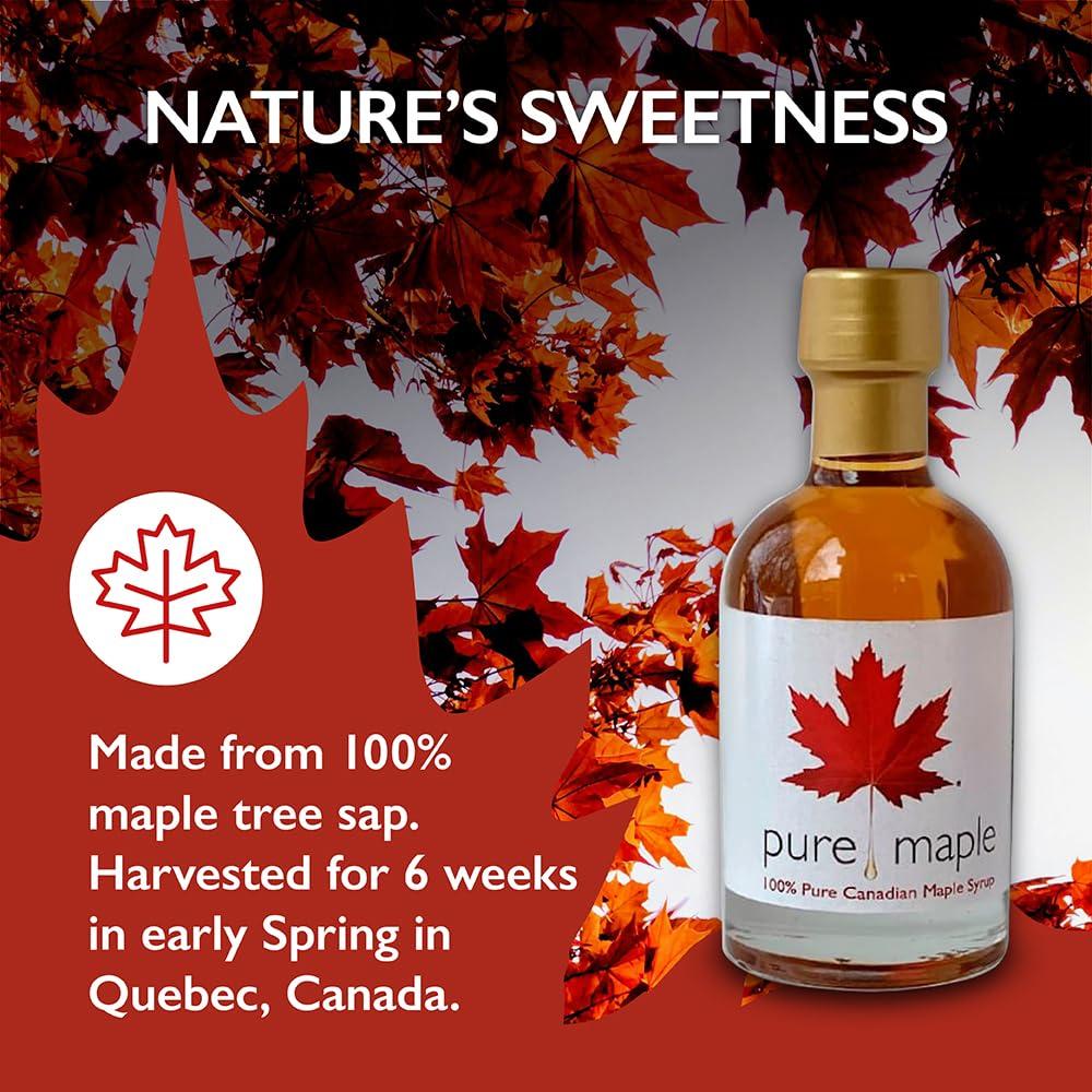 Pure Maple Pure Canadian Maple Syrup - Grade A - Ideal Topping for Porridge, Ice Cream, Fruit, Pancakes - 100% Natural Sweetener - 264g / 200ml (200ml, Dark)