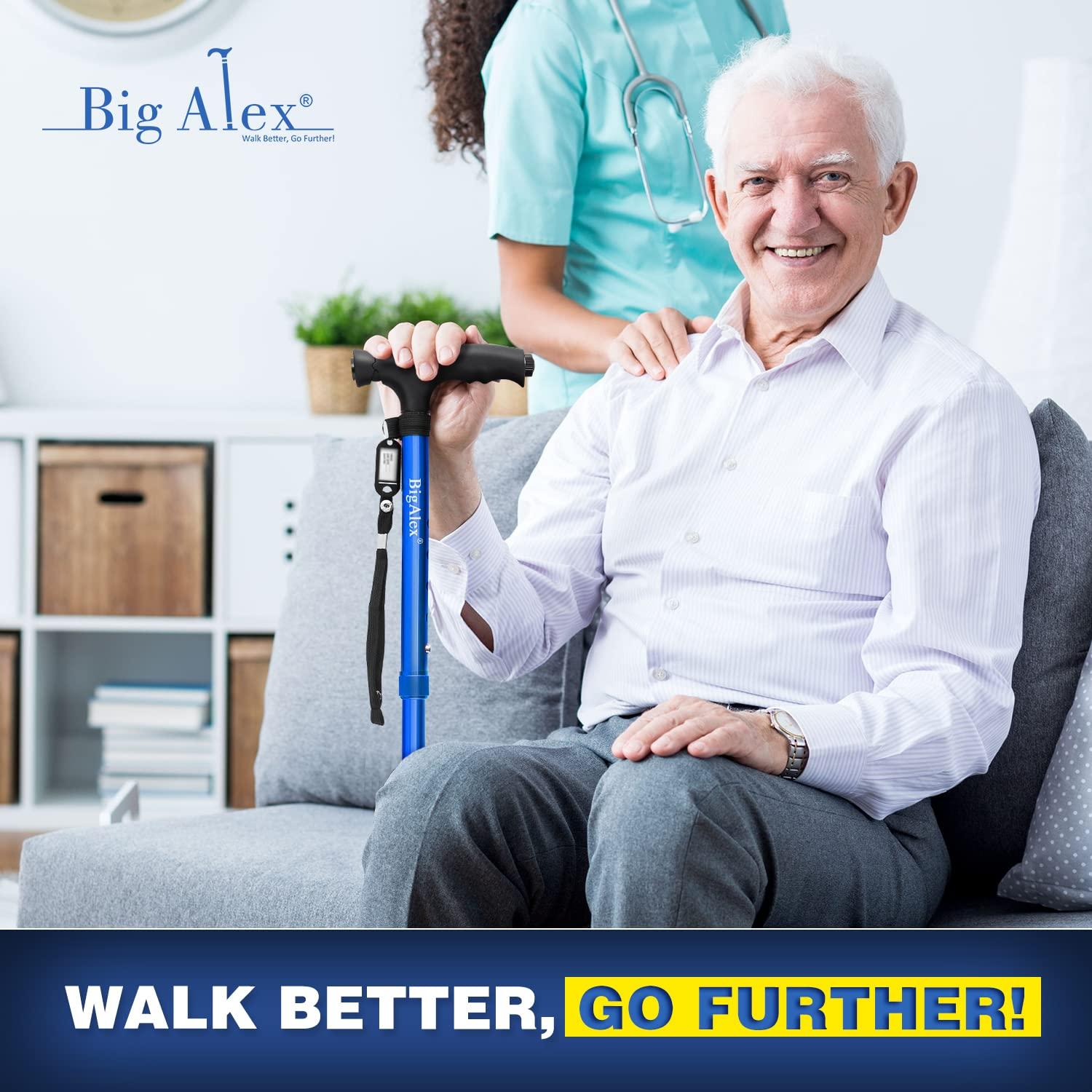 BigAlex BigAlex Folding Walking Cane with LED Light,Pivoting Quad Base,Adjustable Walking Stick with Carrying Bag for Man/Woman (MG Alloy BaseBlue)