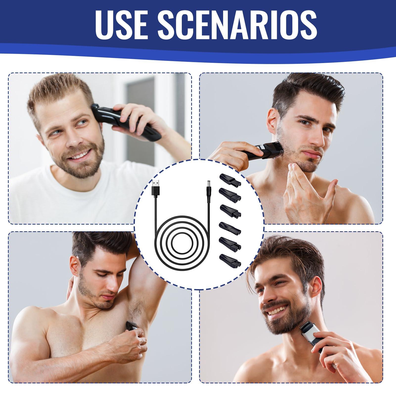FreshCart Basics Shaver Charger Cable Kit Electric Razor USB Replacement Power Lead with 6 Charging Cord Heads One Blade Beard Trimmer Adapter Cord Compatible with Philips, Whal Clipper, Kemei, Babybliss and More
