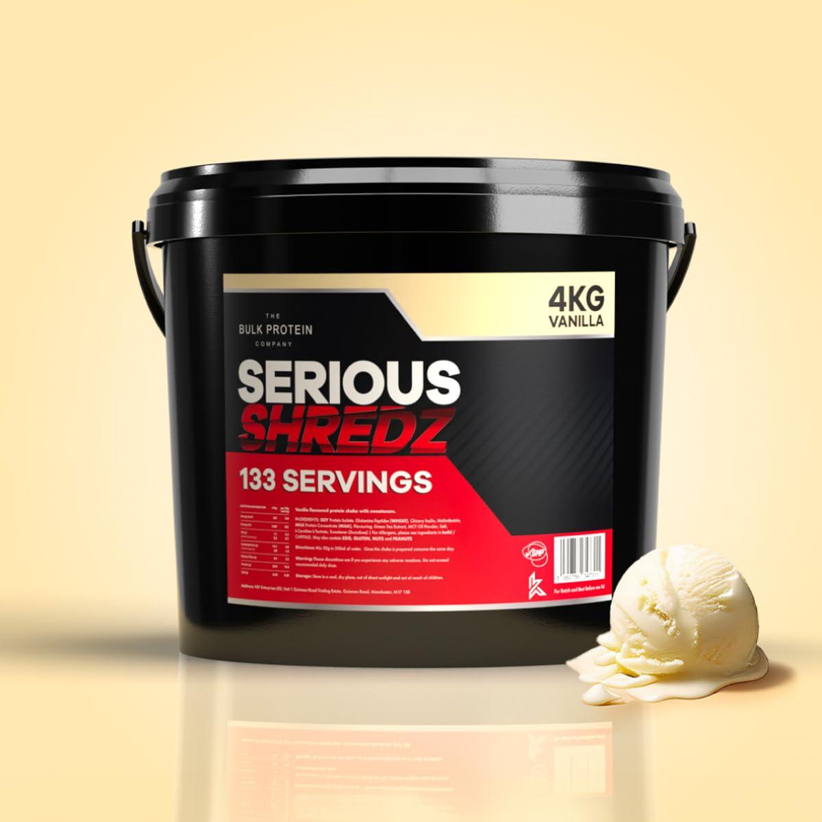 The Bulk Protein Company Serious Shredz 4kg Diet Whey Protein Powder Contains L-Carnitine L-Tartrate and Green Tea Extract Supports Lean Muscle Growth, 133 Servings The Bulk Protein Company (Vanilla)