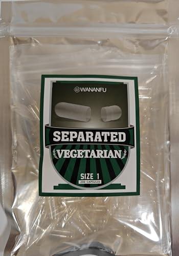 wananfu WANANFU Separated Empty Capsules Size 1 Vegetarian (200 Count), Compatible with Capsule Filling Machine Size 1