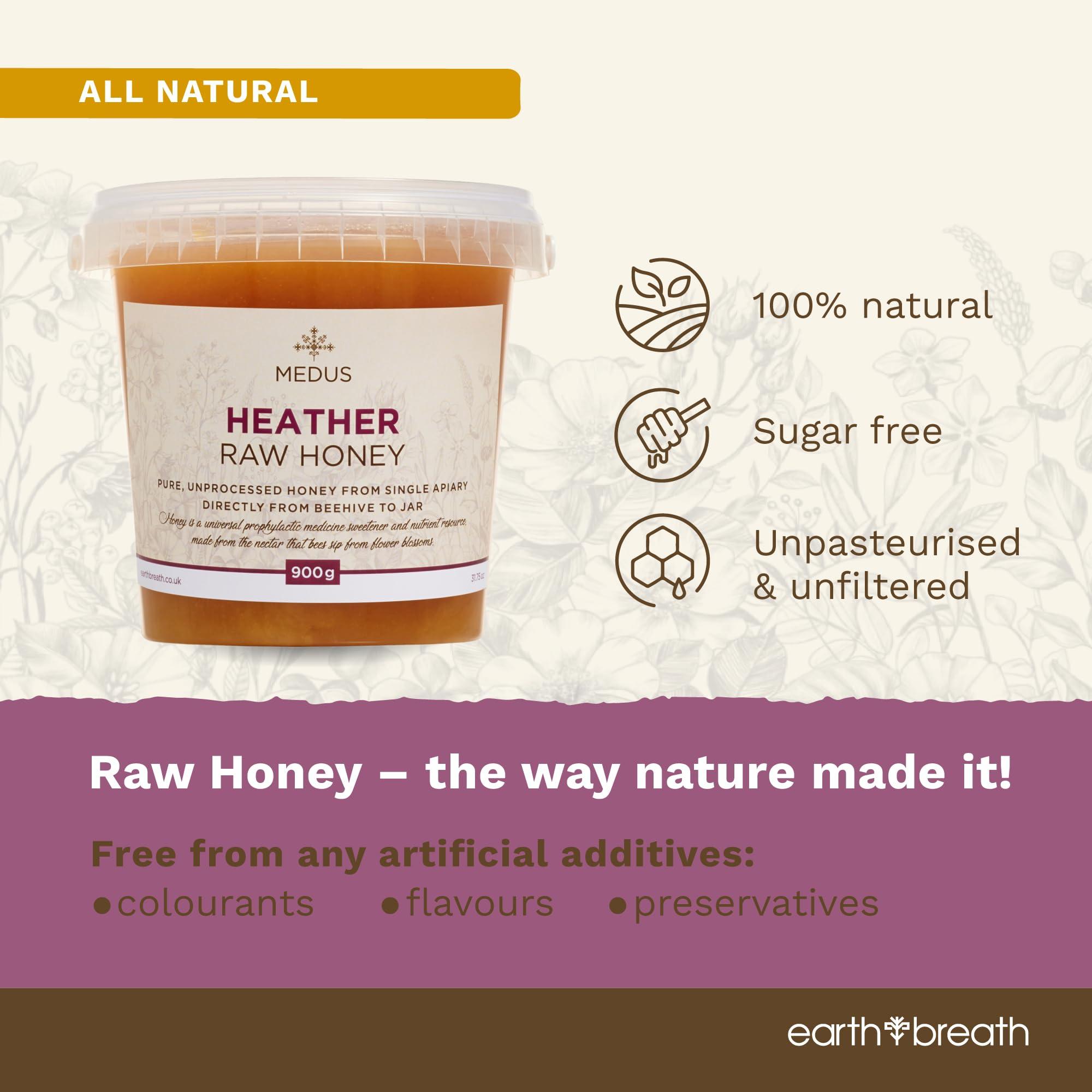 Earthbreath Earthbreath Heather Raw Honey 900g Pure, Unpasteurised, Unfiltered Wild Ling Heather Honey from Single Apiary Natural Sweetener for Cooking, Tea, Juice, Drinks, Food