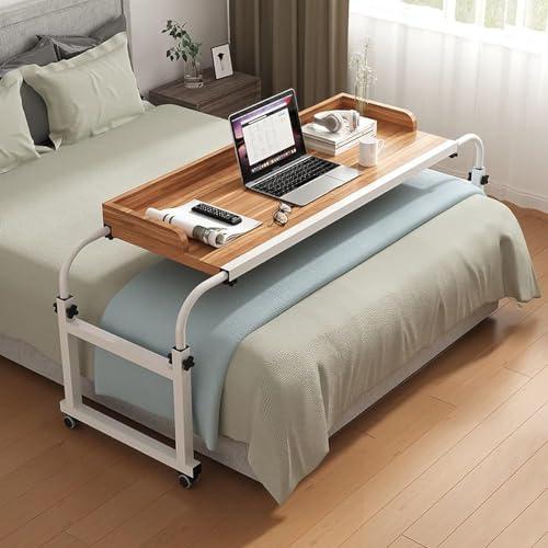 FreshCart Basics Laptop Bed Table Overbed Table With Wheels Adjustable Height, Portable Lap Desk, Breakfast Table, Serving Tray, Standing Workstation Food Tray Desk Rolling Medical Table(Color:Wood)