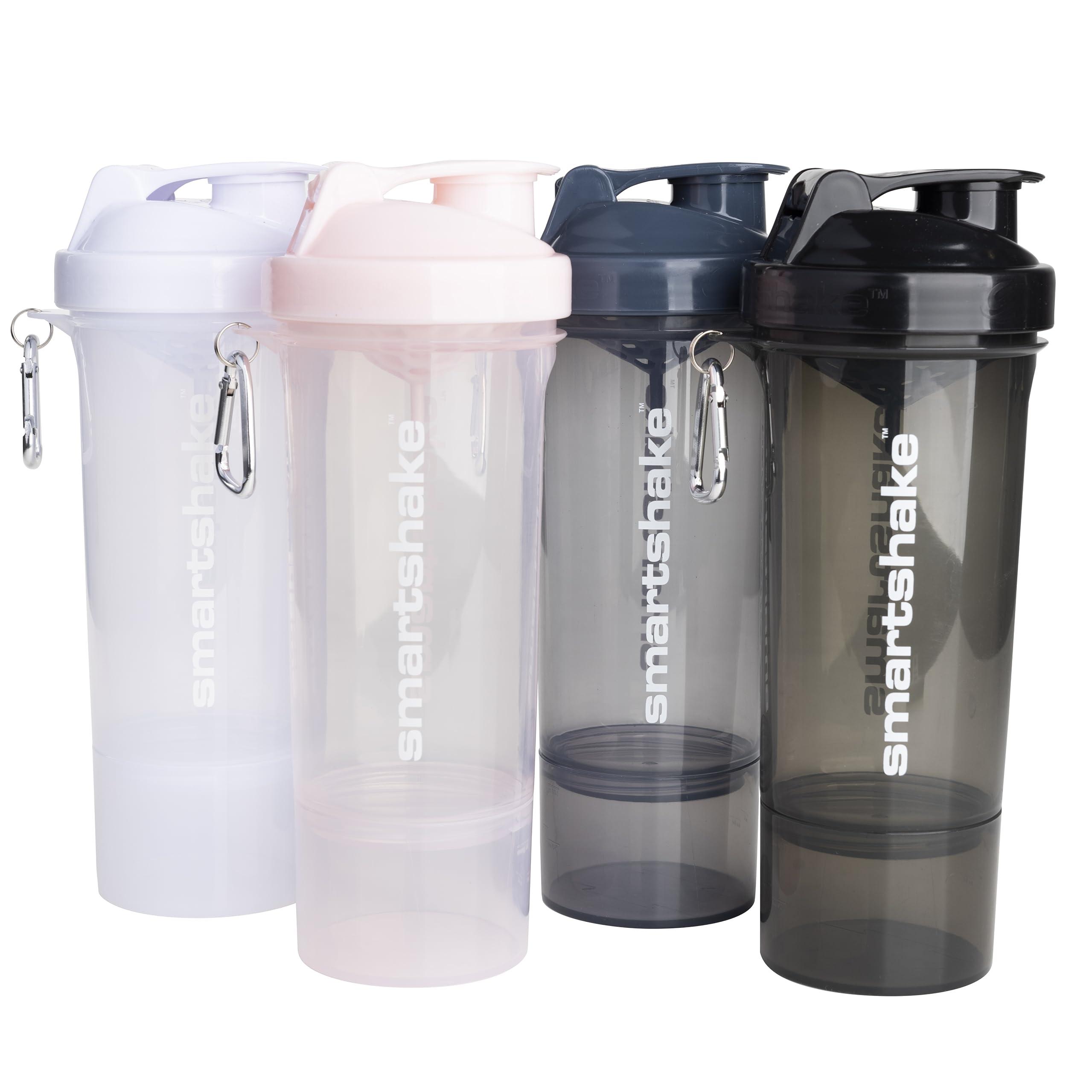Smartshake Smartshake Slim 4-Pack Protein Shaker Bottle 400 ml | 13.5 oz Storage Included - Leakproof Screw-on Lid - BPA Free Unisex - (Black, White, Stormy Gray, Cotton pink)