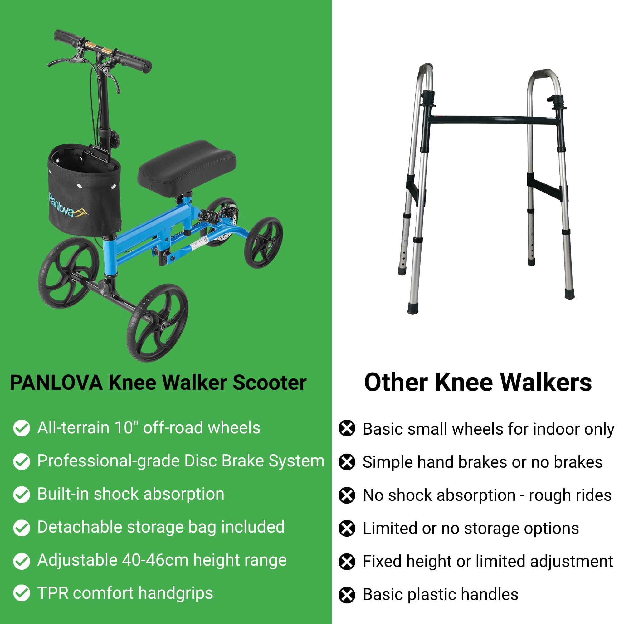 PANLOVA Adjustable Medical Folding Steerable Leg Knee Walker Scooter with Front bag-9251B