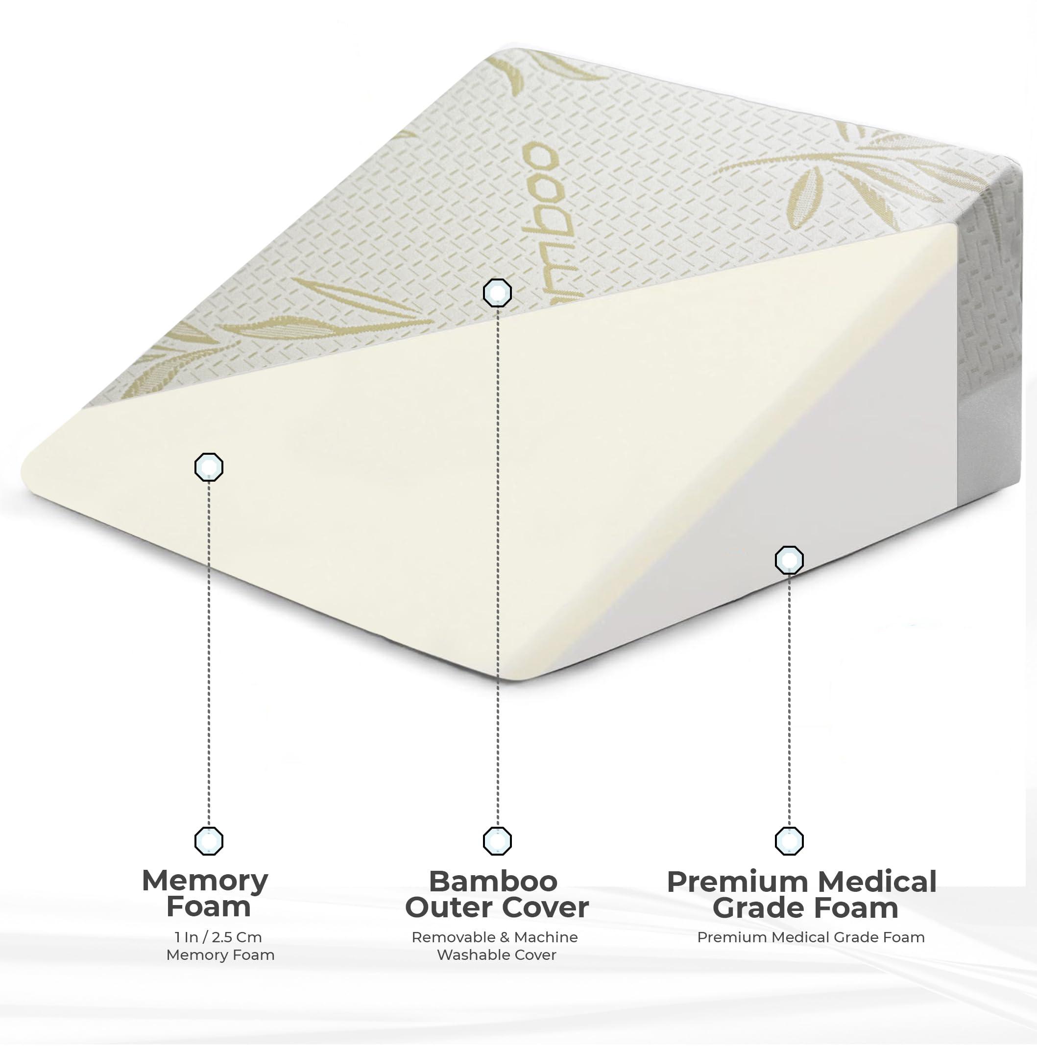 iSTYLE MODE BETTER HOME CHOICE Bamboo Orthopaedic Bed Wedge Pillow Foam Inside | For GERD, Acid Reflux, Reduce Back and Neck Pain, Snoring, and Breathing Problems | Great For Sleeping, Reading, Rest Elevation, Washable Cover