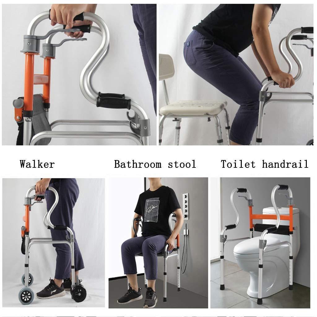 SmPinnaA Folding Rollator Lightweight Travel Walker, Fold Walker with Seat, Ultra Mobility Aid Four Wheel, Drive Rollator Walking Frame Adjustable Height Free Installation,Gray