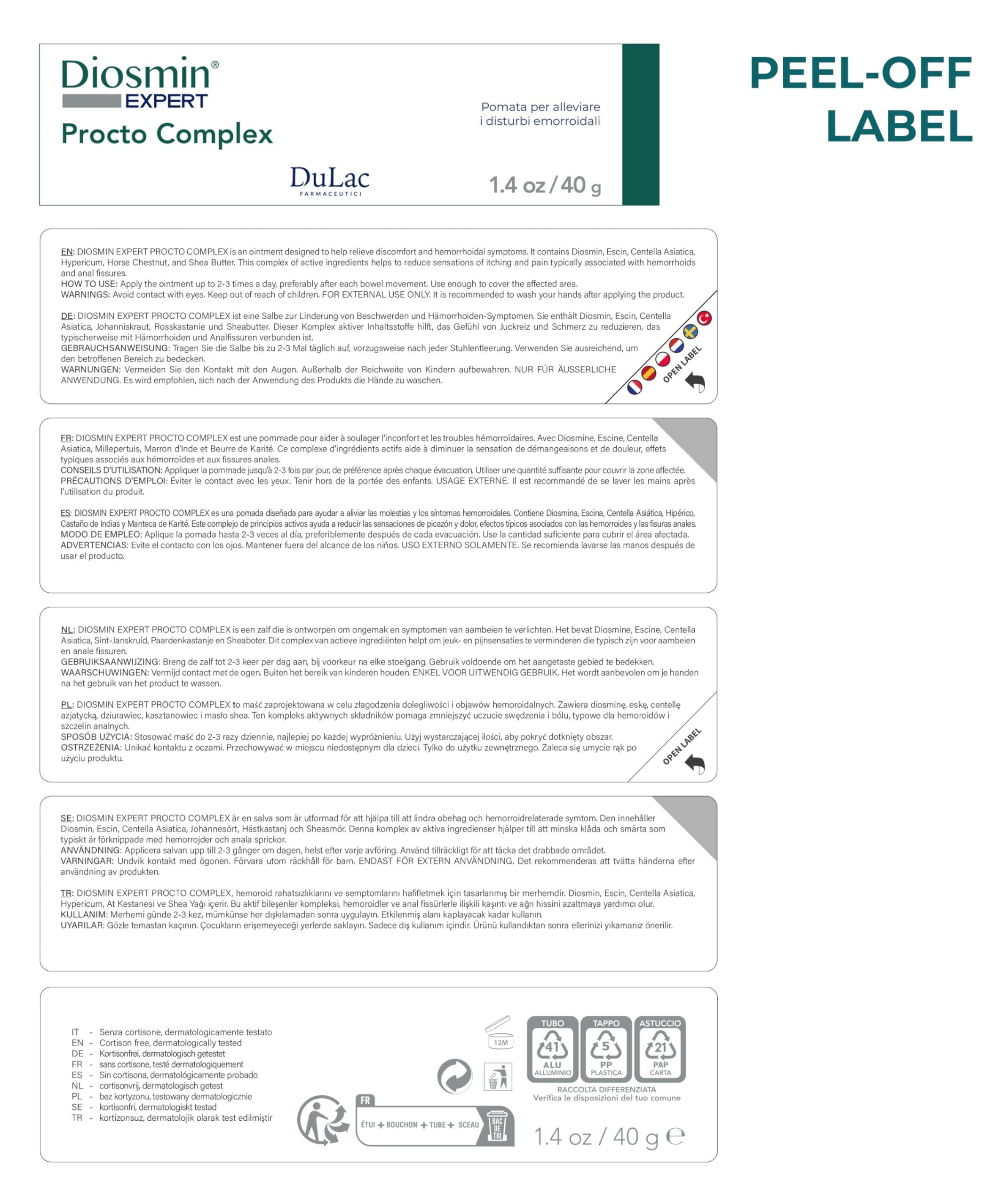 DULC FARMACEUTICI 1982 DuLc, Diosmin Expert Omniven Procto, Cream for microcirculation and hemorrhoidal Plexus, with Diosmin, Horse Chestnut, Centella Asiatica and Shea Butter, Made in Italy, 40 g