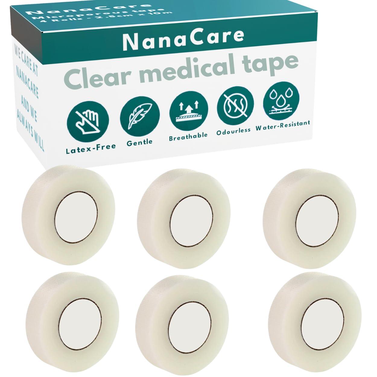NanaCare NanaCare Hypoallergenic Transparent Surgical Tape 1.25cm x 9.1m | 6 Rolls Transporous Surgical Tape| Medical Tape for Skin, Dressings and Face | First Aid Tape Suitable for Sensitive Skin