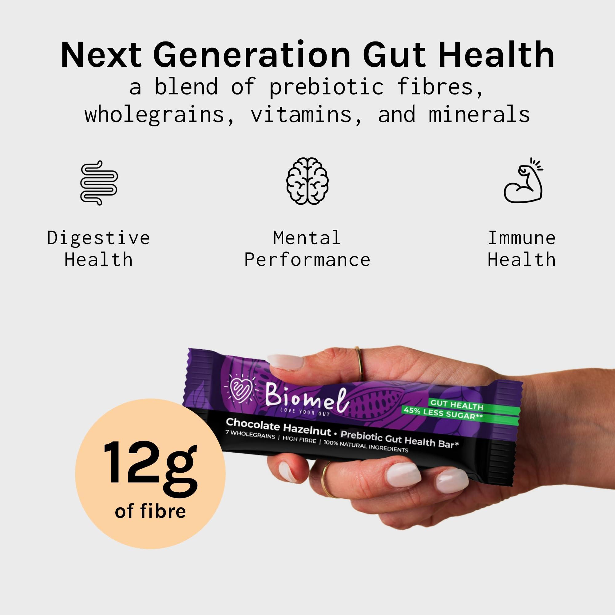 Biomel Biomel Prebiotic Cereal Bars | Gut Health | High Fibre | 45% Less Sugar | 12 Bars (Chocolate Hazelnut)