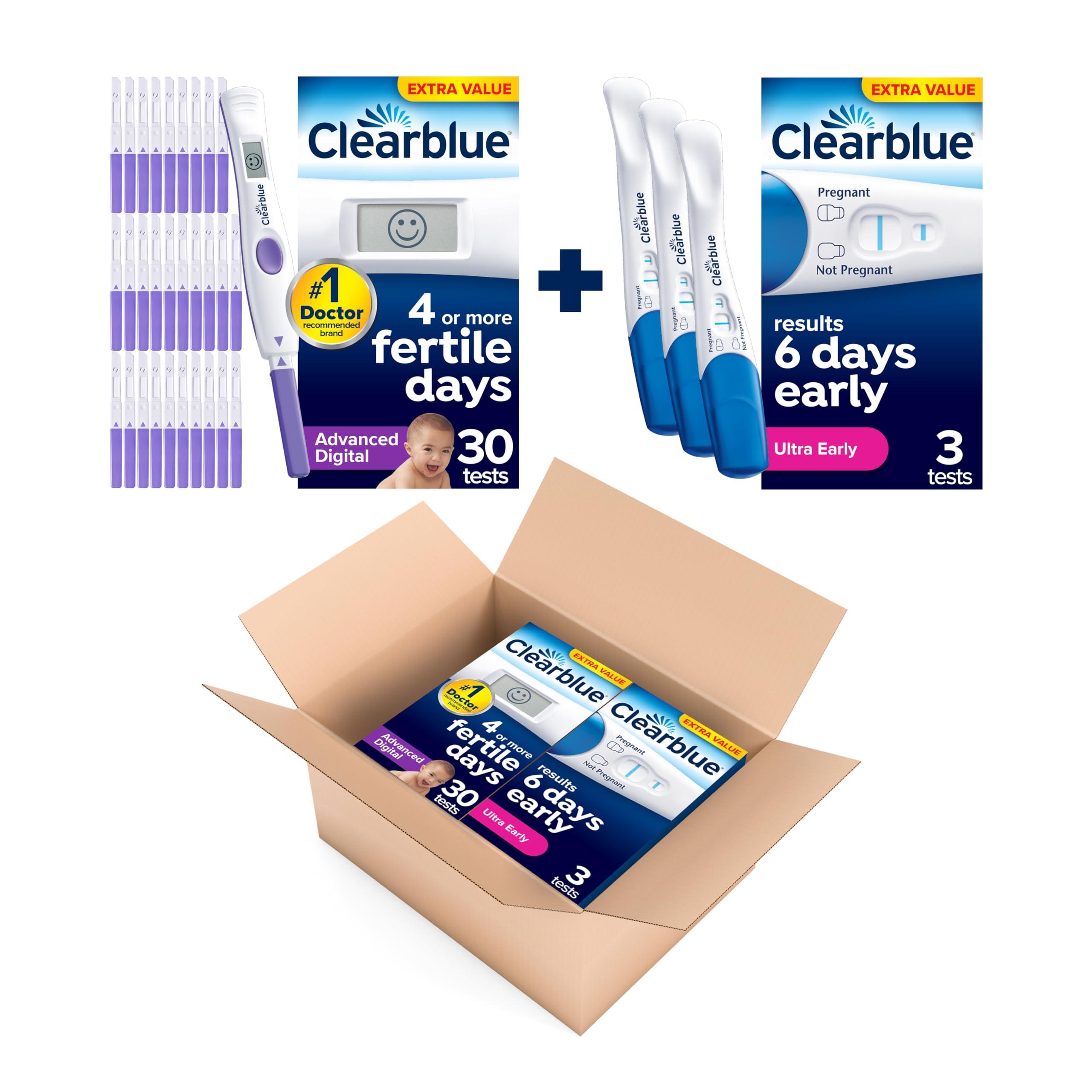 Clearblue Clearblue Advanced Digital Ovulation Test and Early Pregnancy Test - Trying for A Baby Kit, Double Your Chances of Getting Pregnant, 30 Digital Ovulation Tests and 3 Ultra Early Pregnancy Tests