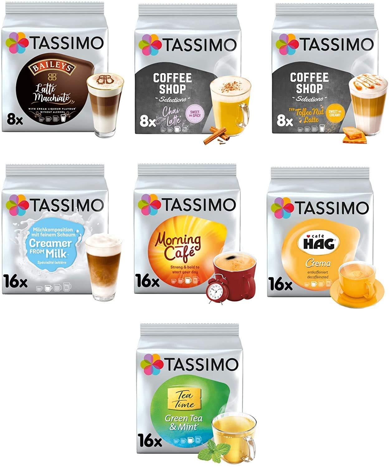 Stormbrew Tassimo Coffee, Tea, Chocolate Pods. Pick Any 5 Packs from 50+ Blends Including Kenco, Costa, Jacobs, Hot Chocolate, Chai latte, Baileys, Cadbury, Milka, Cafe Hag and More.