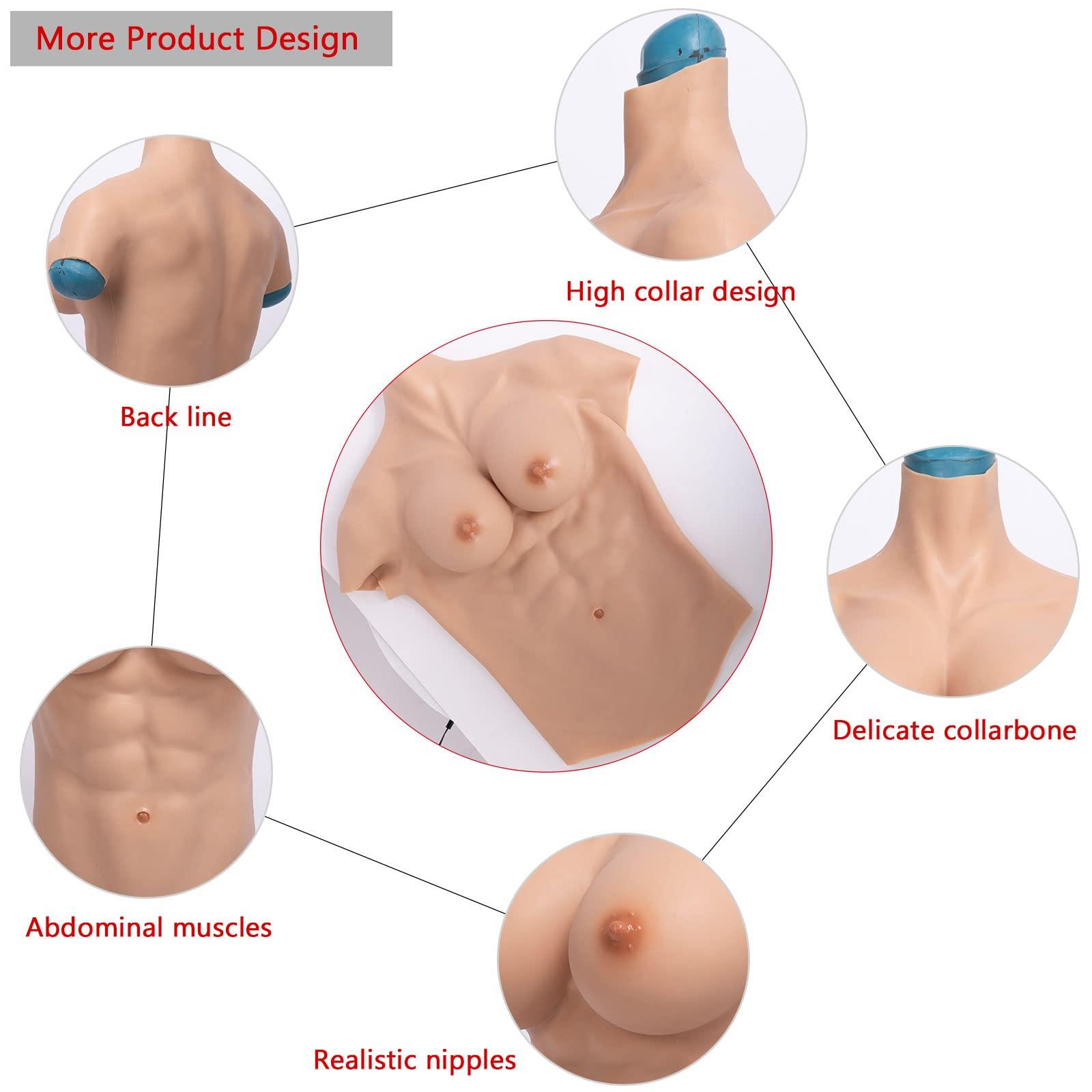 PROPFE PROPFE Silicone Muscle Suits Cosplay Costume Breastplate False Body Bodysuit Half Body Simulation Skin Boobs for Crossdresser