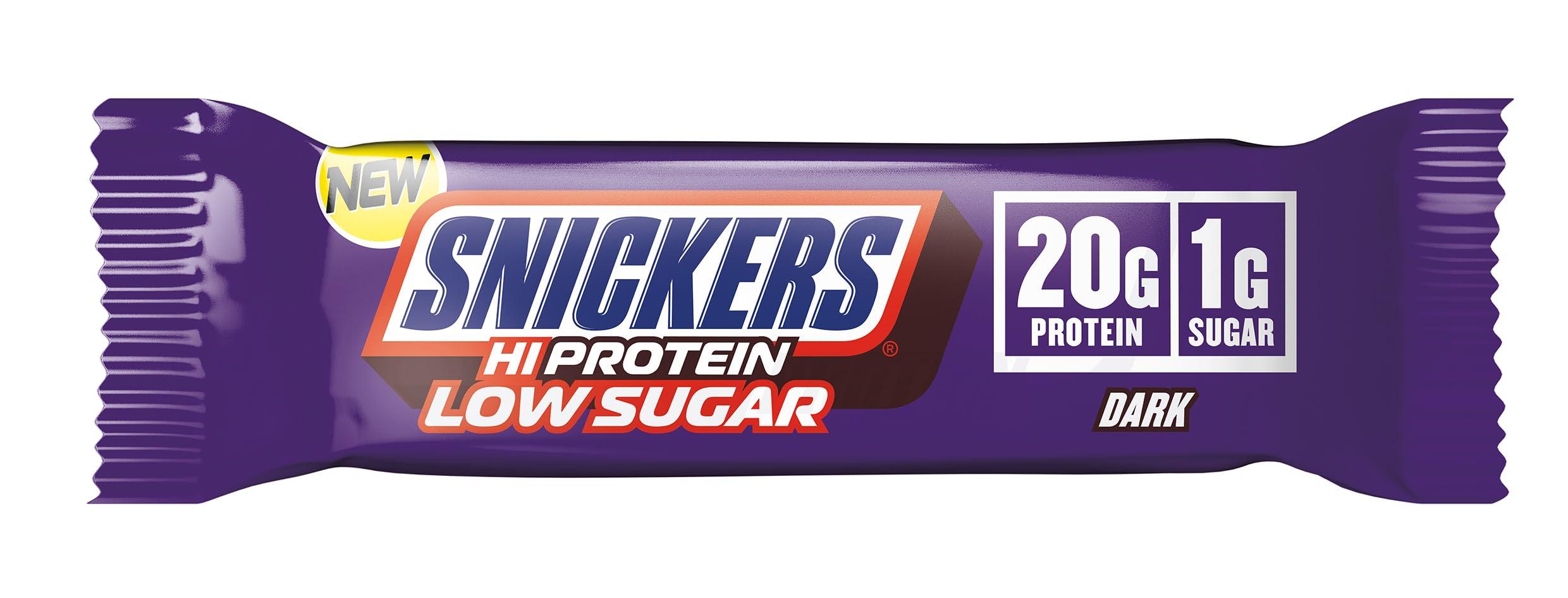 Snickers Snickers HI Protein, Low Sugar Bars, Only 1g of Sugar per bar - Dark Chocolate, 12 x 57g Box, 20g Protein