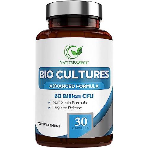 Natures Zest 60 Billion CFU Bio Cultures Probiotics with Prebiotics 30 Capsules Multi Strain Advanced Formula for Men and Women by Natures Zest