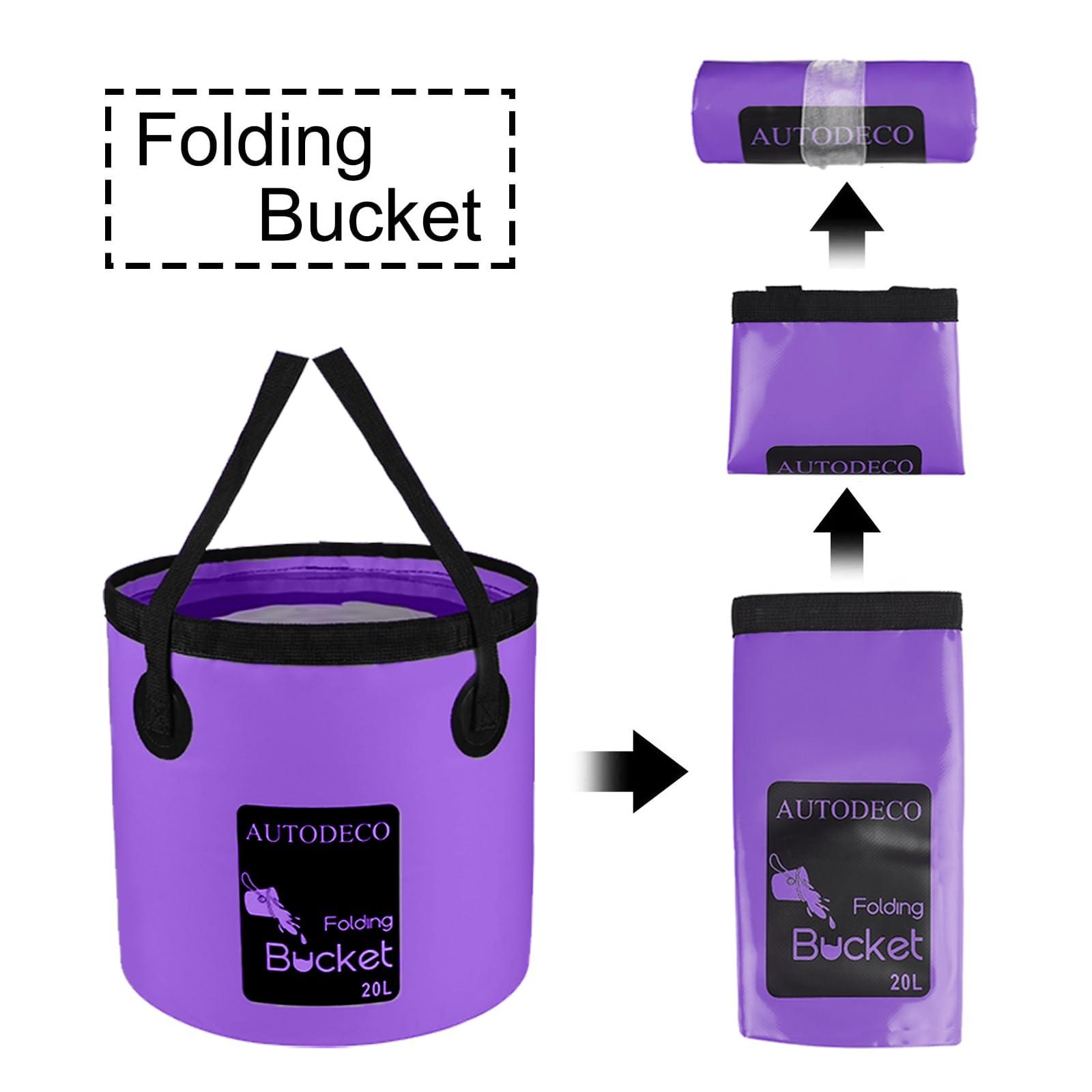 AUTODECO AUTODECO Collapsible Bucket 5 Gallon Container Folding Water Bucket Portable Wash Basin for Camping Fishing Travelling Outdoor Gardening Purple 1Pcs 20L