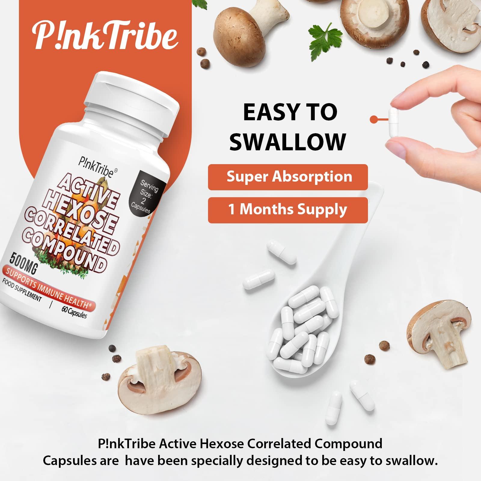 P!nkTribe Active Hexose Correlated Compound 500mg - Supports Immune Health, Liver Function & T-Cell/Natural Killer Cell Activity - 60 Veggie Capsules (Pack of 1)