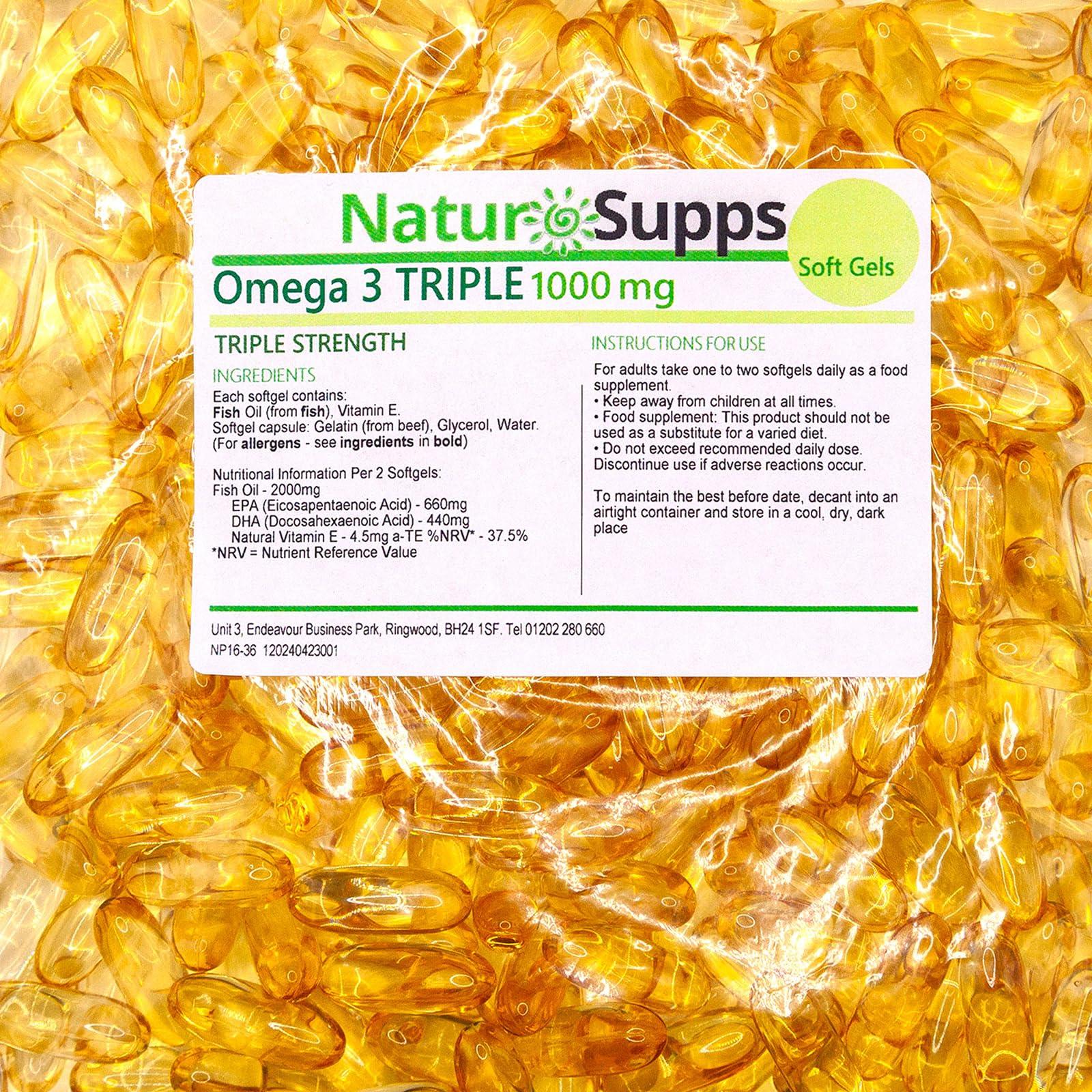 Natur Supps Natur Supps Omega 3 Fish Oil - 2000mg (2 Capsule Serving), Pack of 365 1000mg Softgel Capsules, Pure Fish Oil Giving 660mg EPA & 440mg DHA per Serving