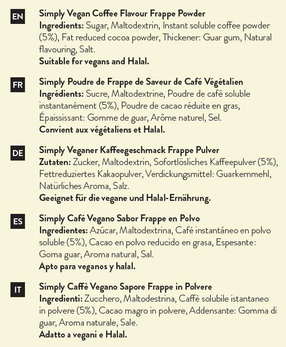 Simply Simply Vegan Coffee Frappe Powder, Nut Free & Gluten Free Frappe Powder for Iced Drinks and Iced Coffee (1 Kg)