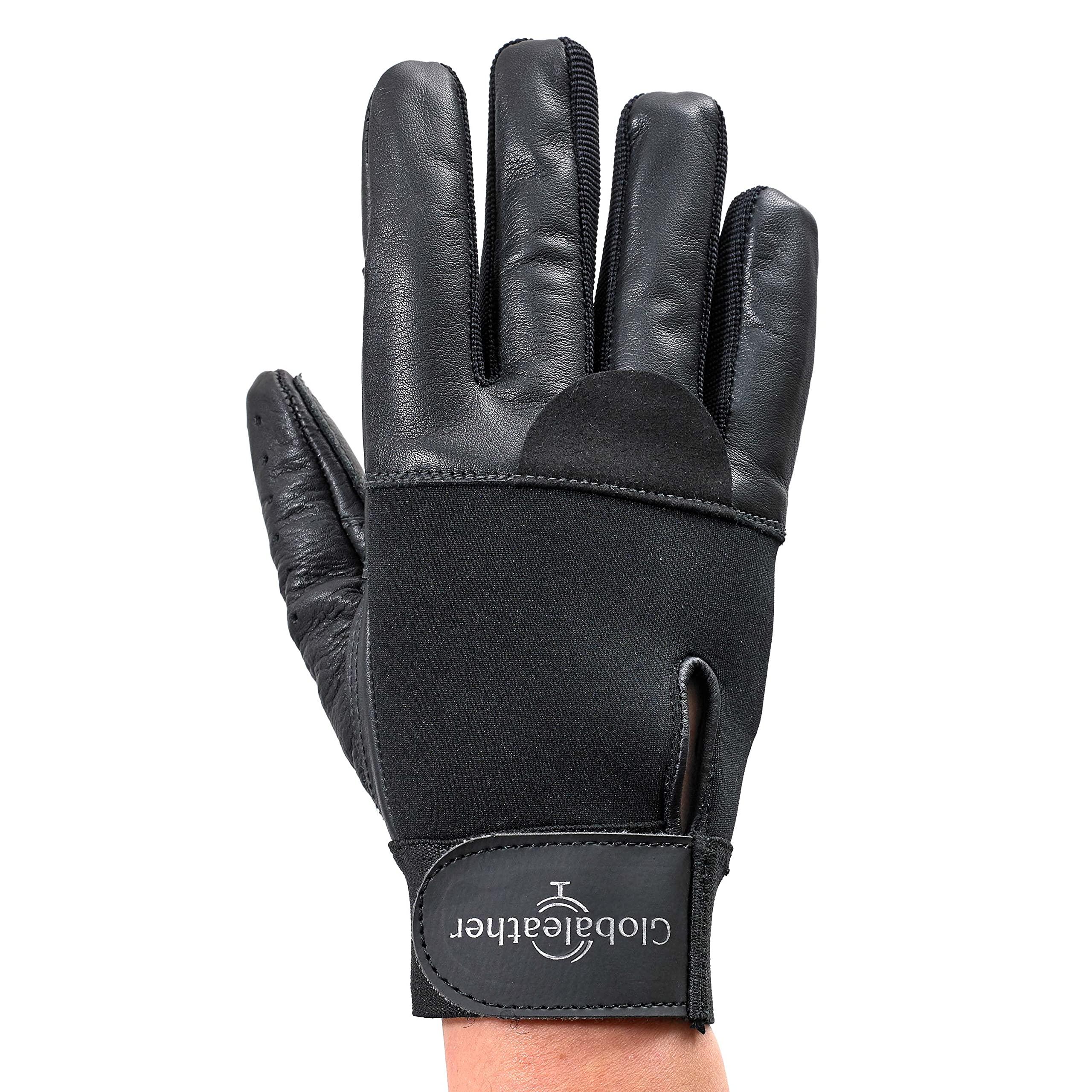 Globaleather Globaleather Classic Full Finger Wheelchair Gloves - Black (XXXX Large) - Hardwearing, Padded Breathable Leather for Great Grip, Protection, Comfort & Durability