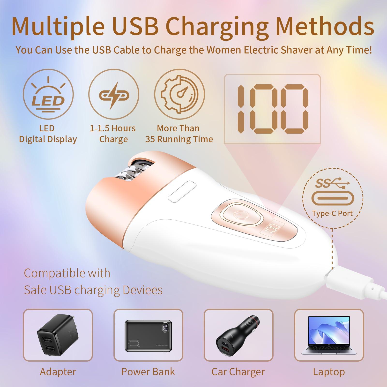 HaetFire Epilator for Women, Face Hair Epilator for Women, Portable 2 Speed Electric Lady Shaver Epilator, 3 in 1 Epilator Hair Removal with Hair Removal Device, Foot File, Lady Bikini Razor for Arm Leg Body