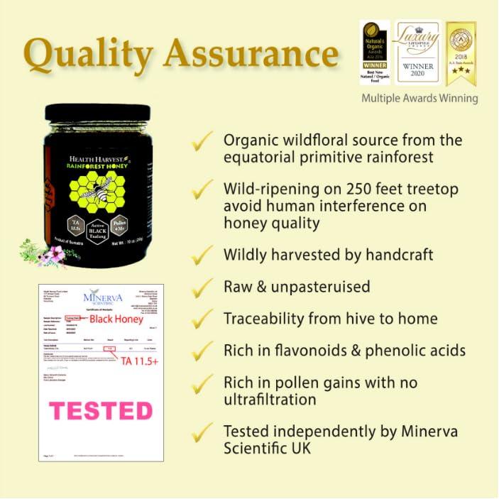 Health Harvest Tualang Black Honey 50g (TA 11.5+, Pollen Count 4.0M+, Pollen Variety 100+) Intense Choice for Women Preservation, Wild-ripening on 250ft Treetop, Raw, Unpasteurised, Unfiltered